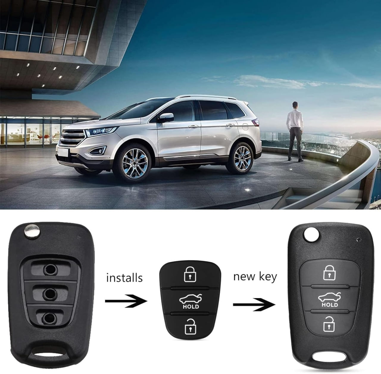 Membrana Cauciuc Cheie Auto cu 3 Butoane – Compatibila Hyundai i10, i20, i30, ix35, Kia Ceed, Rio, Sportage, Venga - 3 | YEO