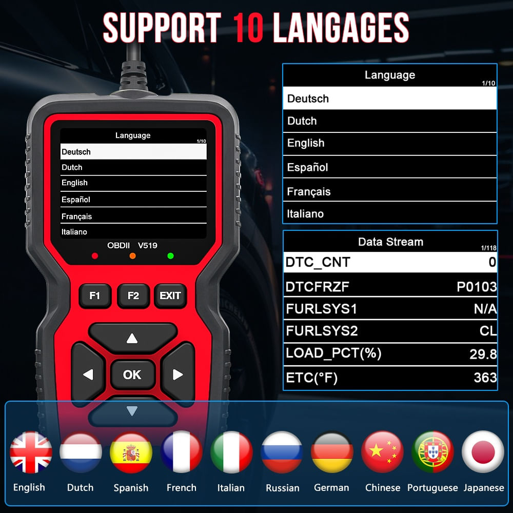 Tester Diagnoza Auto Techstar V519 OBD2, diagnoza motor, citire si stergere coduri eroare, tensiune baterie - imagine 10