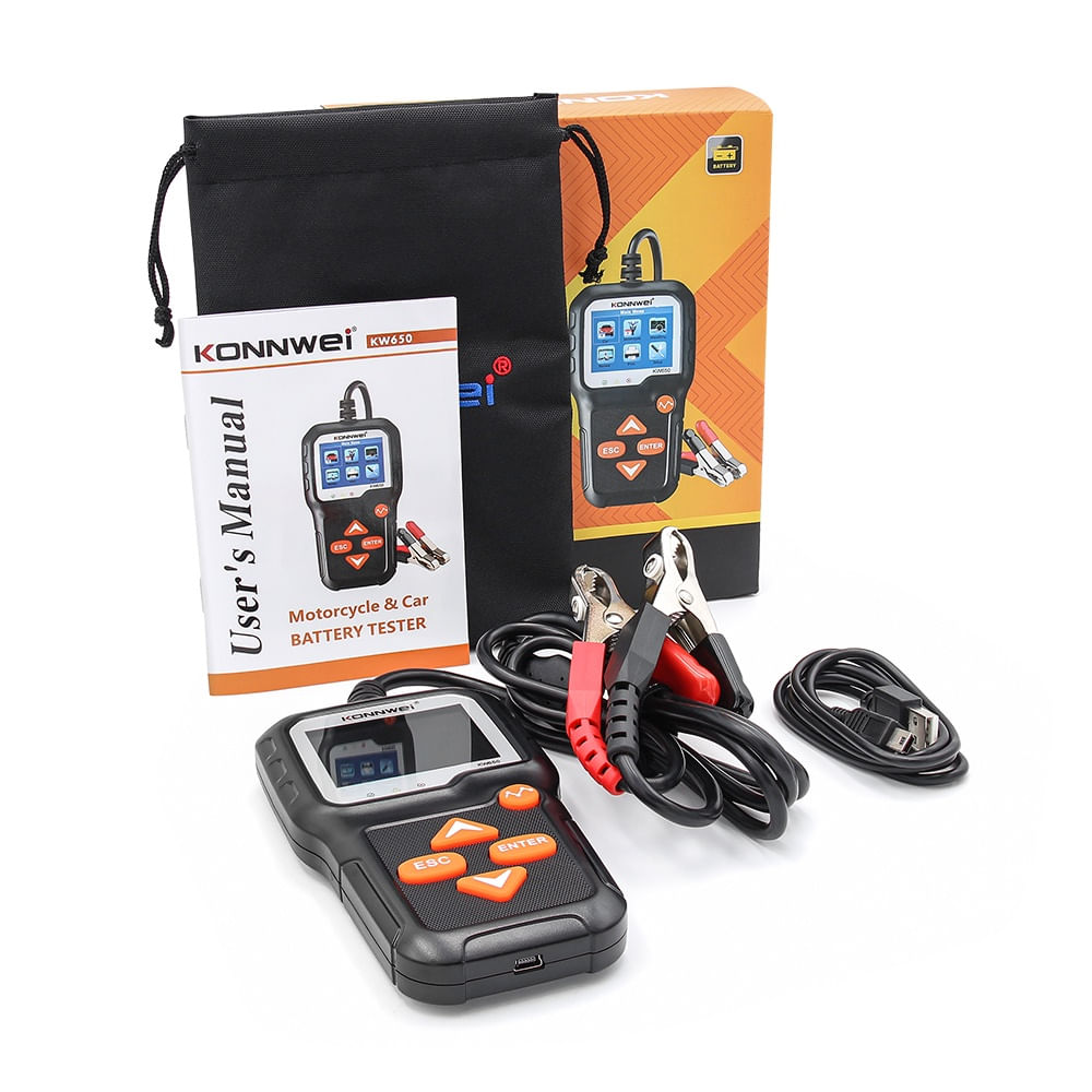 Tester Profesional pentru Baterii Auto si Moto KONNWEI KW650, 6-16V, cu Ecran Color 2.4