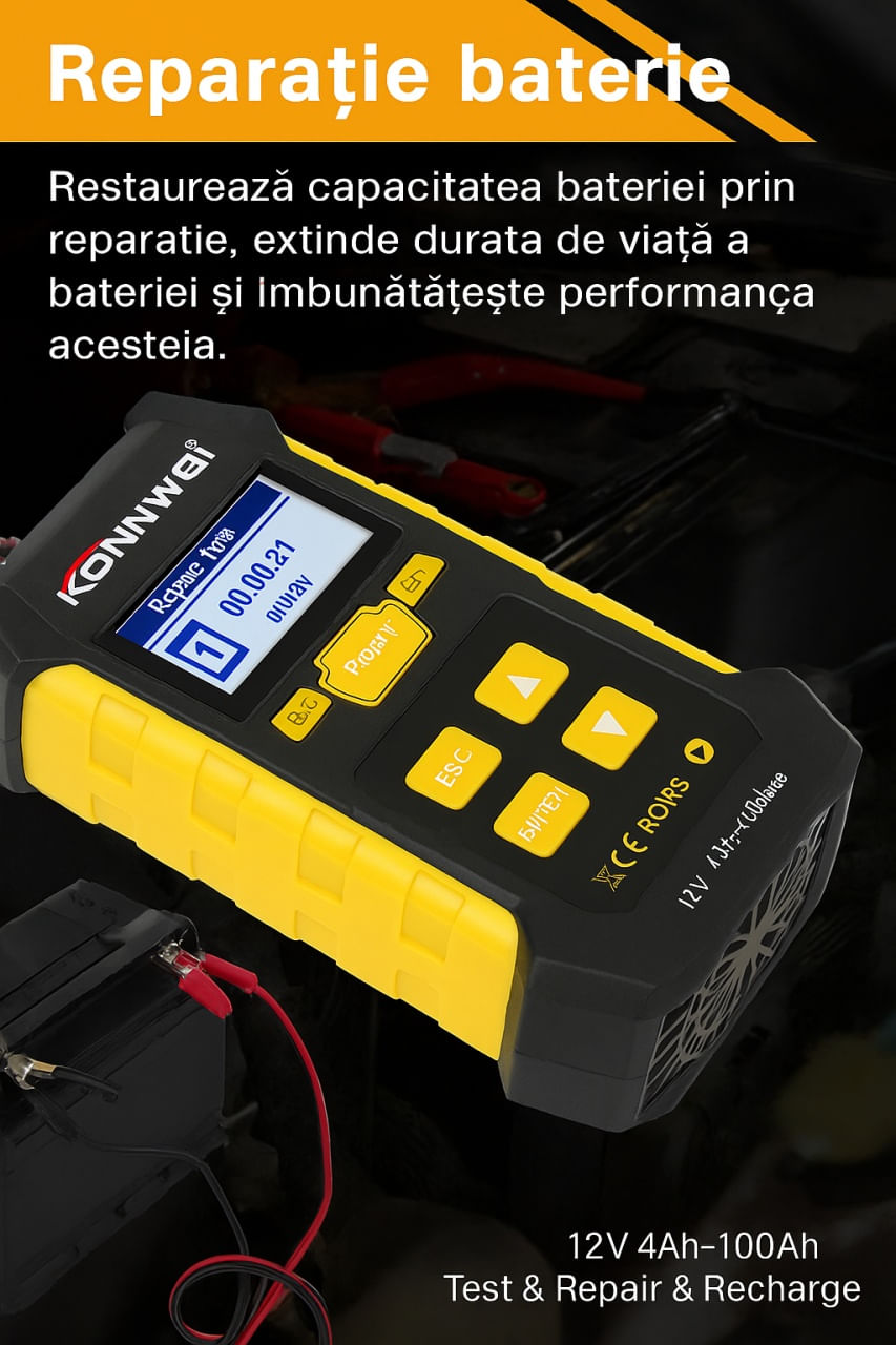 Tester Baterie Auto KONNWEI KW510, Testare CCA, Incarcare, Reparatie, Suport 12V, Rezistenta, SOH, SOC, Test Ripple