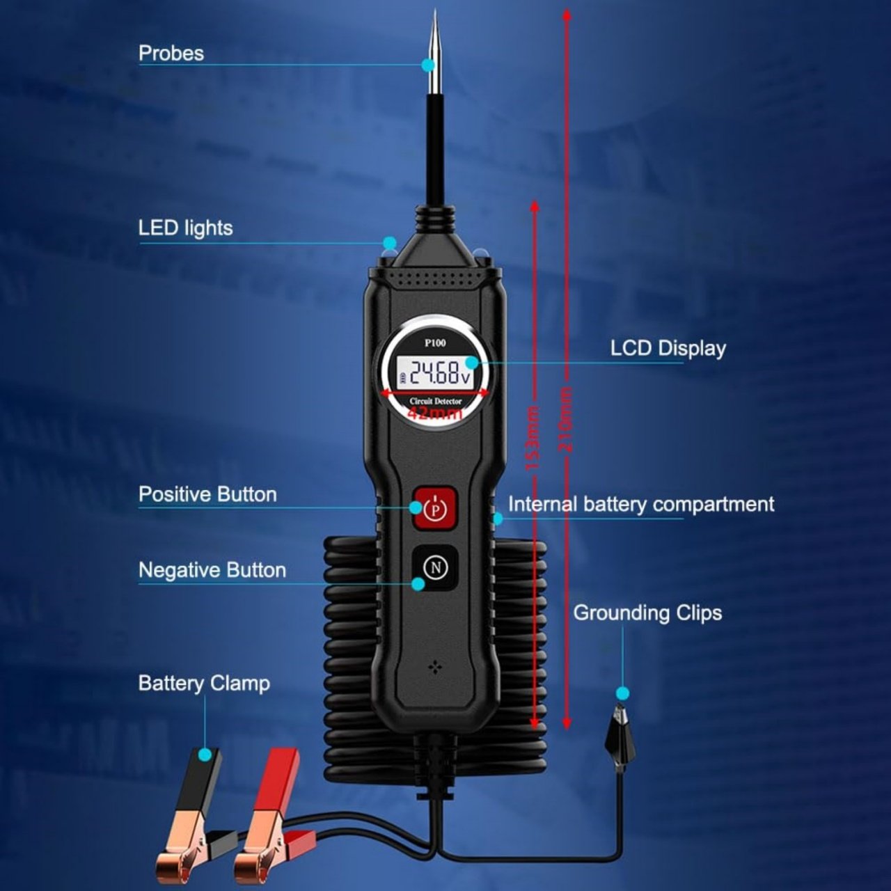Dispozitiv Profesional Testare Circuite Auto Techstar® YM-P100, Multimetru Inteligent cu Ecran LCD, 107V - 1 | YEO