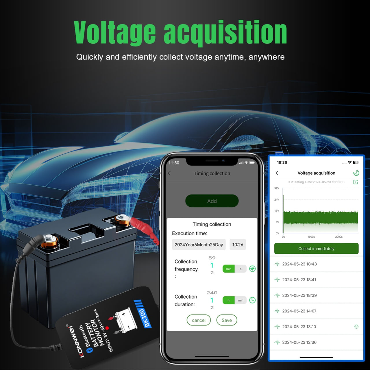 Tester Baterie Auto Inteligent cu Bluetooth 5.0 KONNWEI BK300, Aplicatie Telefon, Android si iOS, Monitor Baterie Wifi - imagine 8