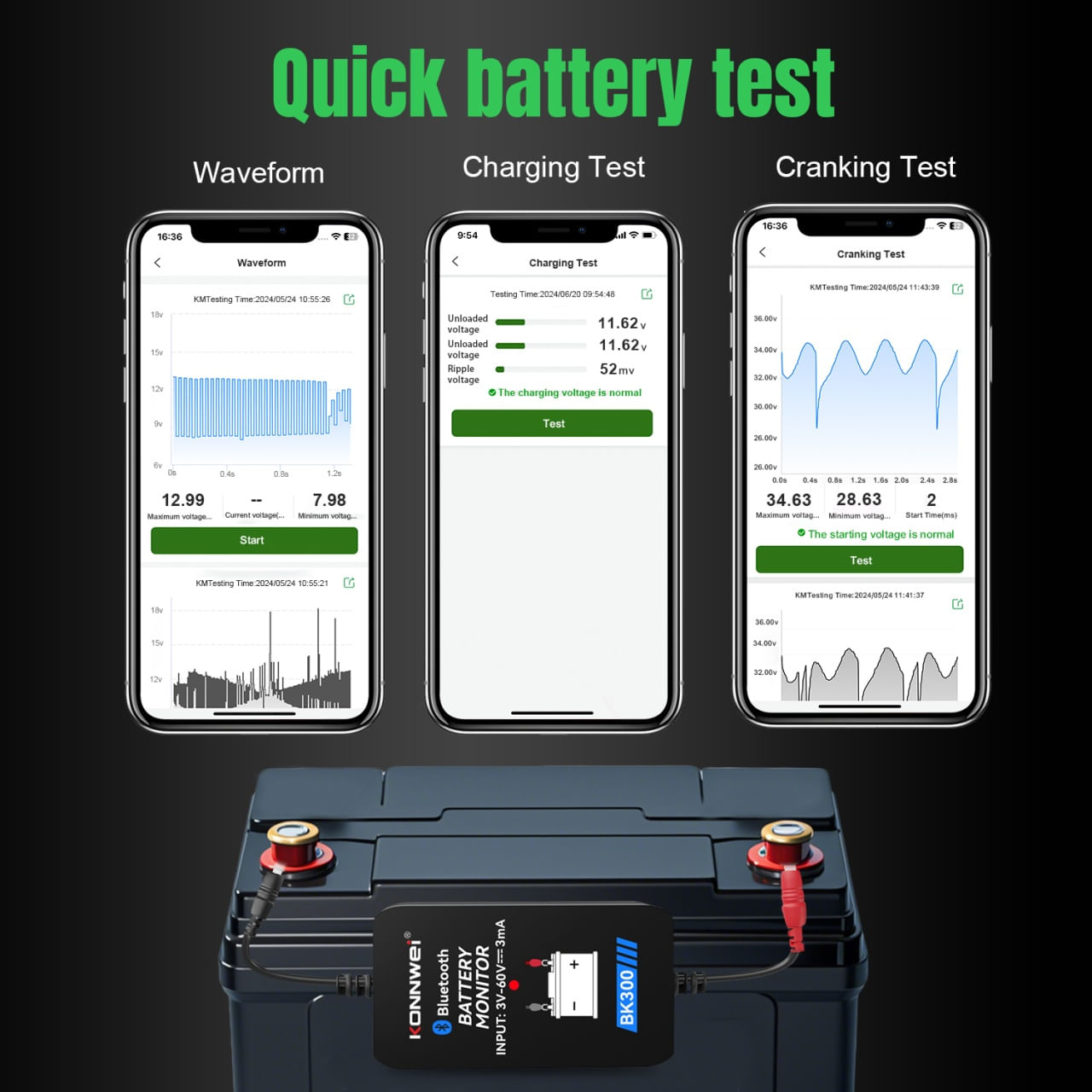 Tester Baterie Auto Inteligent cu Bluetooth 5.0 KONNWEI BK300, Aplicatie Telefon, Android si iOS, Monitor Baterie Wifi - imagine 13