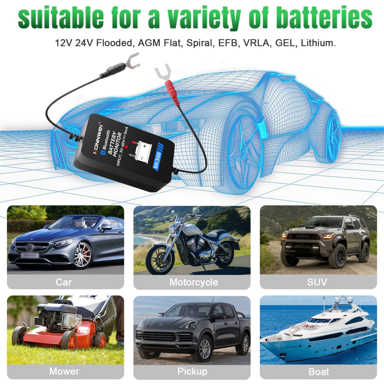 Tester Baterie Auto Inteligent cu Bluetooth 5.0 KONNWEI BK300, Aplicatie Telefon, Android si iOS, Monitor Baterie Wifi - imagine 14