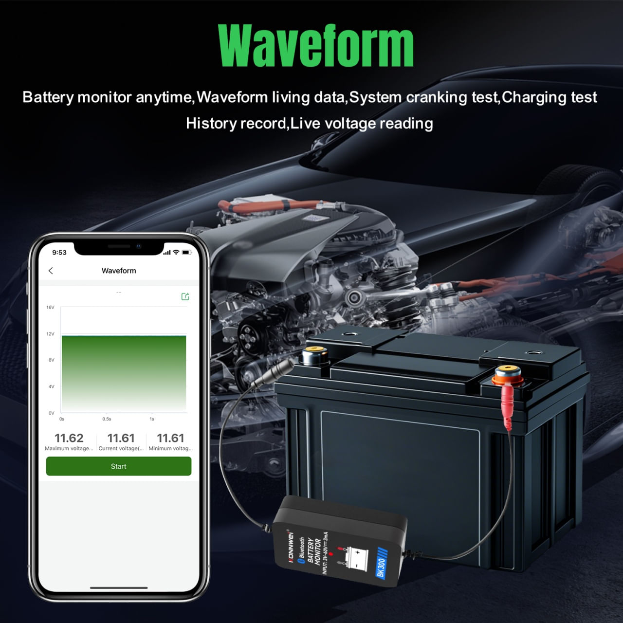 Tester Baterie Auto Inteligent cu Bluetooth 5.0 KONNWEI BK300, Aplicatie Telefon, Android si iOS, Monitor Baterie Wifi - imagine 17