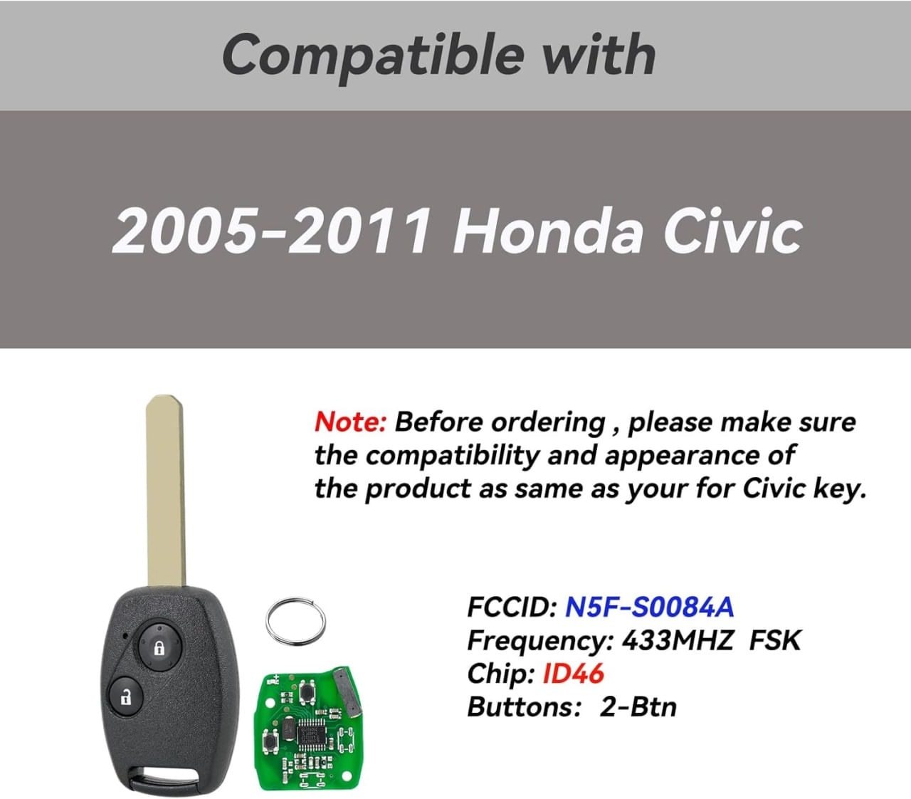 Cheie Auto Completa Programabila Techstar, cu 433MHz, 2 butoane, compatibila Honda Civic 2005–2011, Accord, CR-V - 3 | YEO