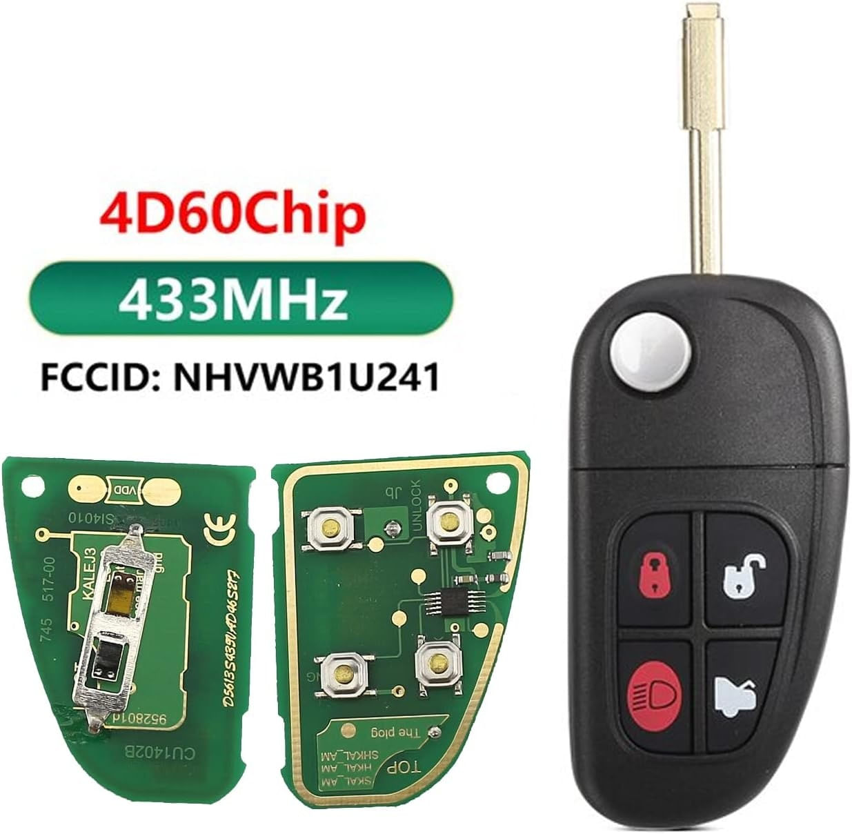 Cheie Auto Completa Programabila 433MHz, cu 4 butoane, cip 4D60, compatibila Jaguar X-Type, S-Type, XJ, XJR, XK, XF - imagine 5