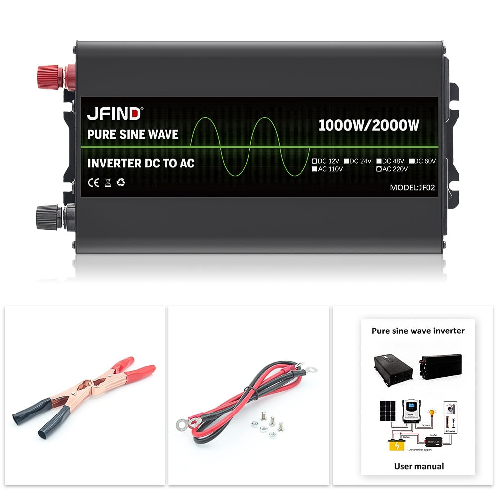 Invertor auto JFIND JF02, unda sinusoidala pura, 12V la 220V, 1000W continuu, 2000W varf, afisaj LCD, protectii multiple - imagine 8