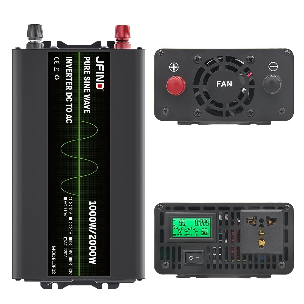 Invertor auto JFIND JF02, unda sinusoidala pura, 12V la 220V, 1000W continuu, 2000W varf, afisaj LCD, protectii multiple - imagine 9