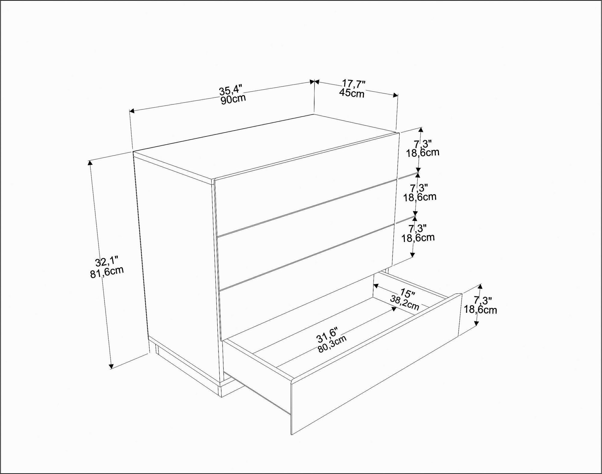Comoda, Hanah Home, pal melaminat, alb, 90x45x81.6 cm — imaginea 5