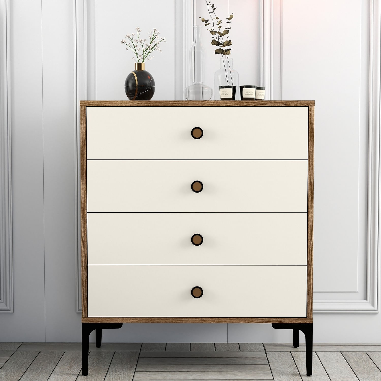 Comoda, Hanah Home, pal melaminat, nuc si crem, 76x40x90.7 cm — imaginea 3