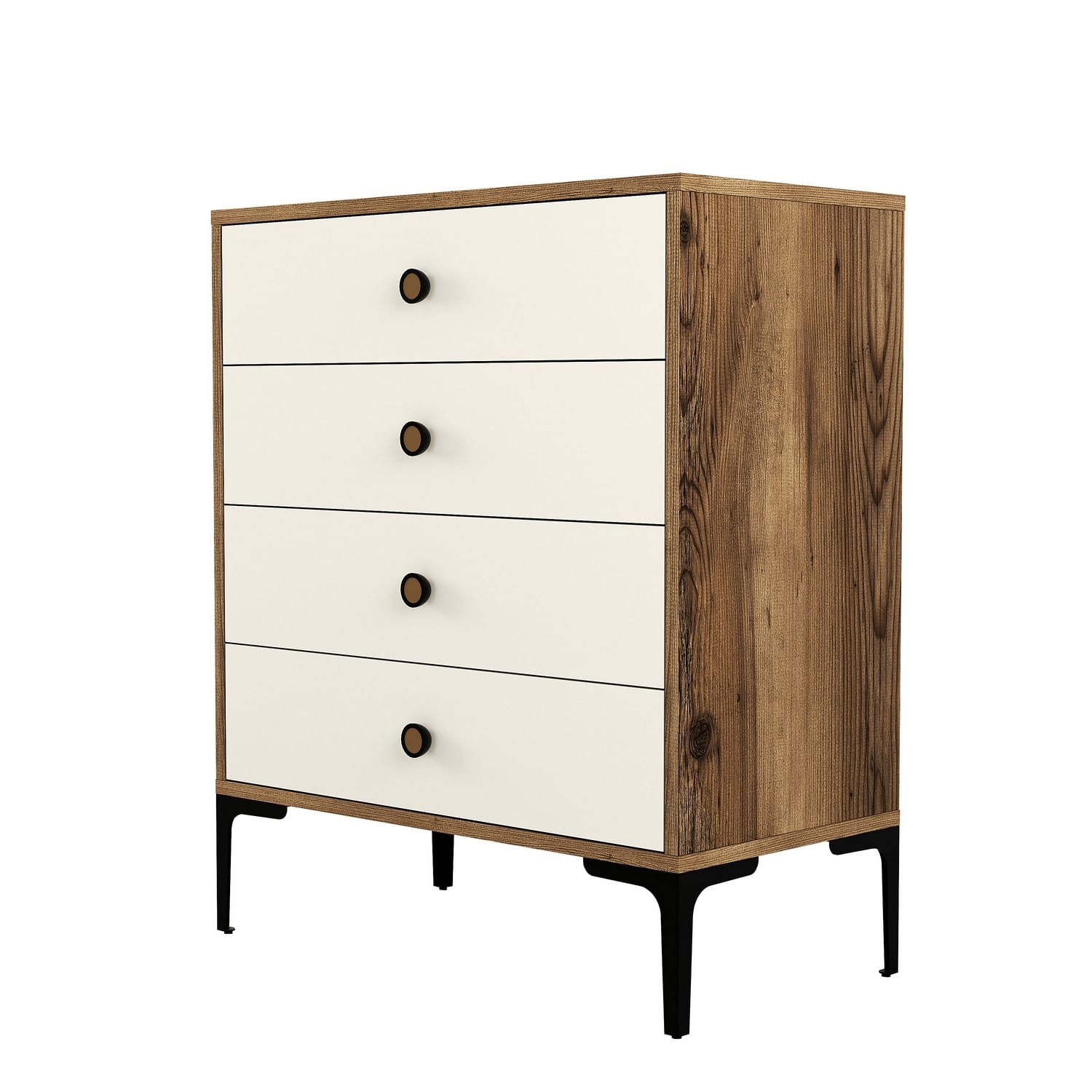 Comoda, Hanah Home, pal melaminat, nuc si crem, 76x40x90.7 cm — imaginea 4