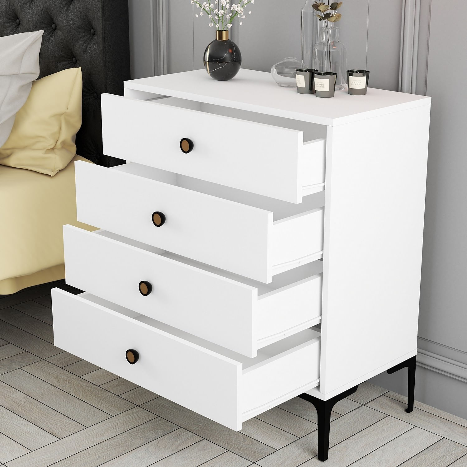 Comoda, Hanah Home, pal melaminat, alb, 76x40x90.7 cm — imaginea 3