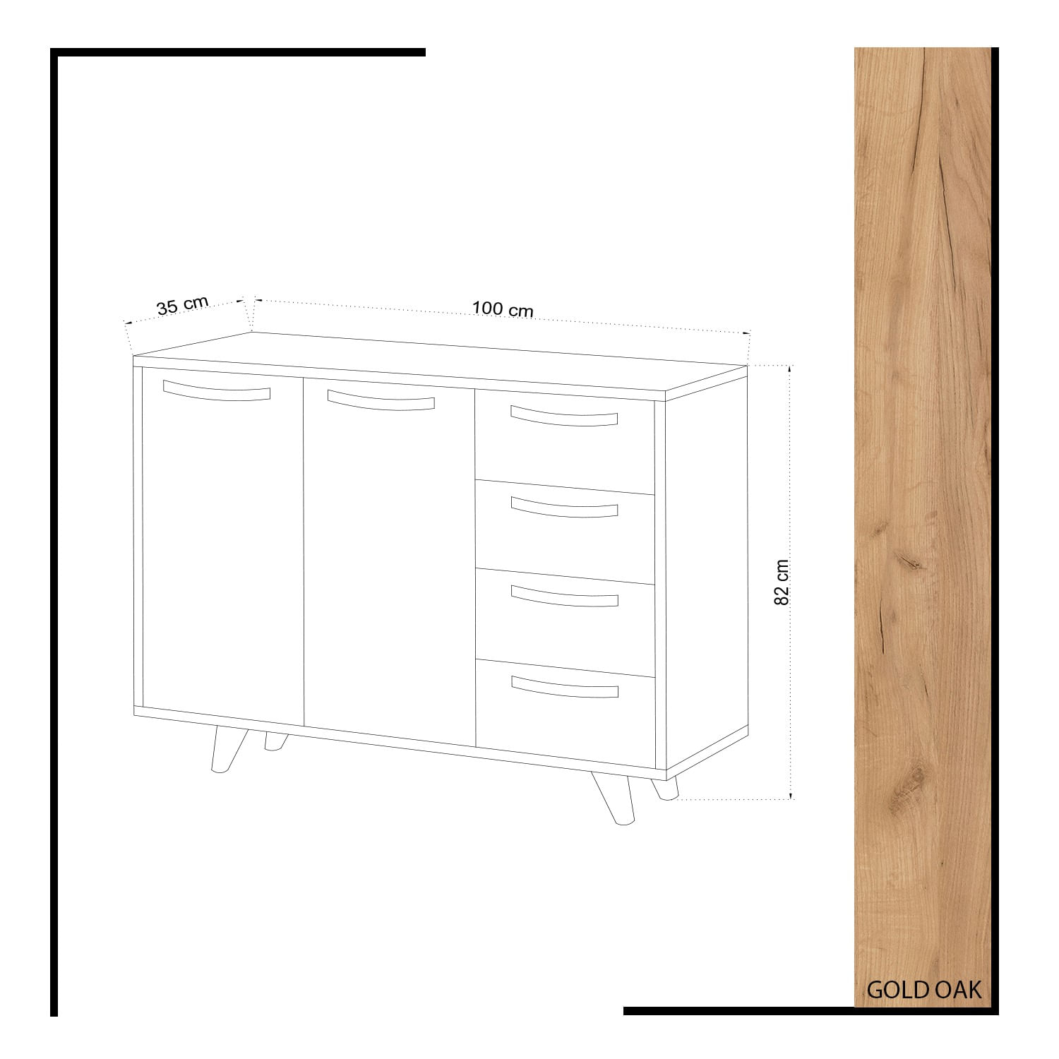 Comoda, Hanah Home, pal melaminat, stejar si alb, 100x35x82 cm — imaginea 3