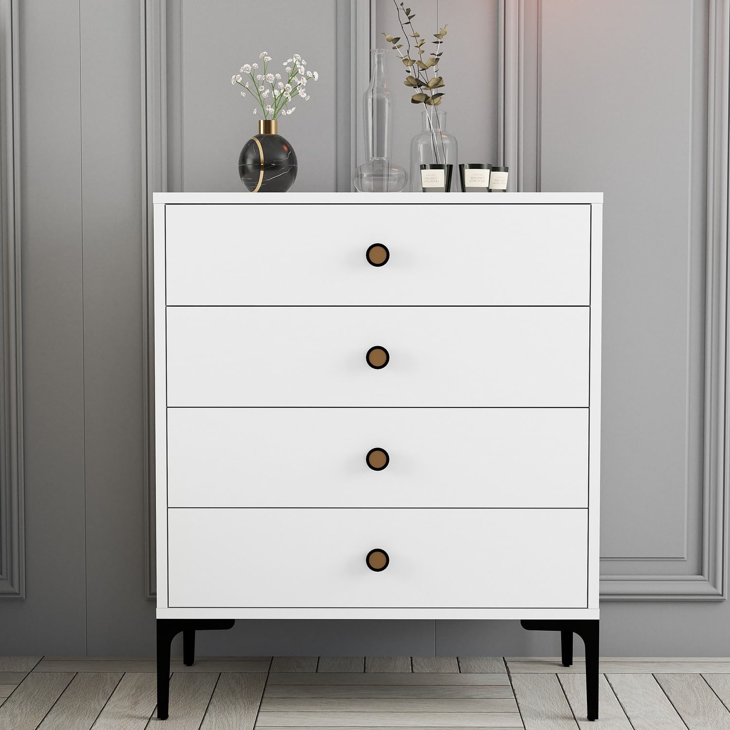 Comoda, Hanah Home, pal melaminat, alb, 76x40x90.7 cm — imaginea 5