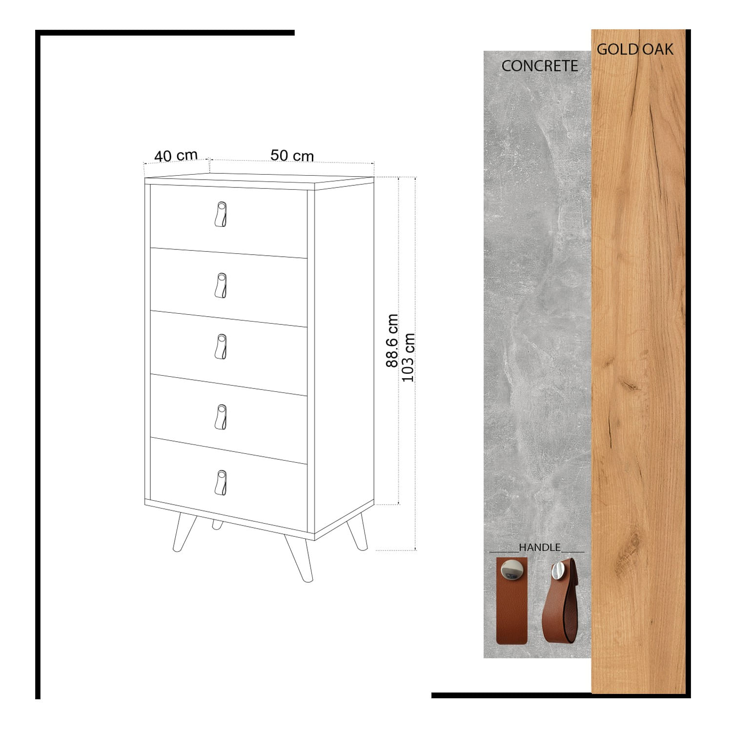 Comoda, Hanah Home, pal melaminat, stejar si alb, 50x40x103 cm — imaginea 2