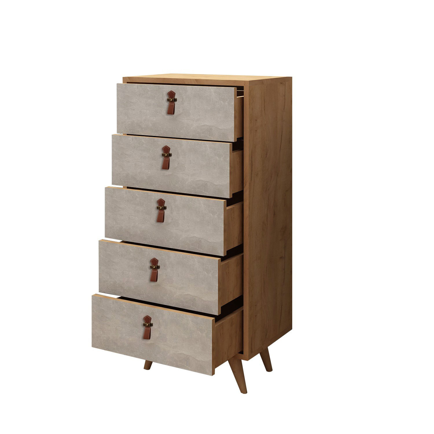 Comoda, Hanah Home, pal melaminat, stejar si alb, 50x40x103 cm — imaginea 3