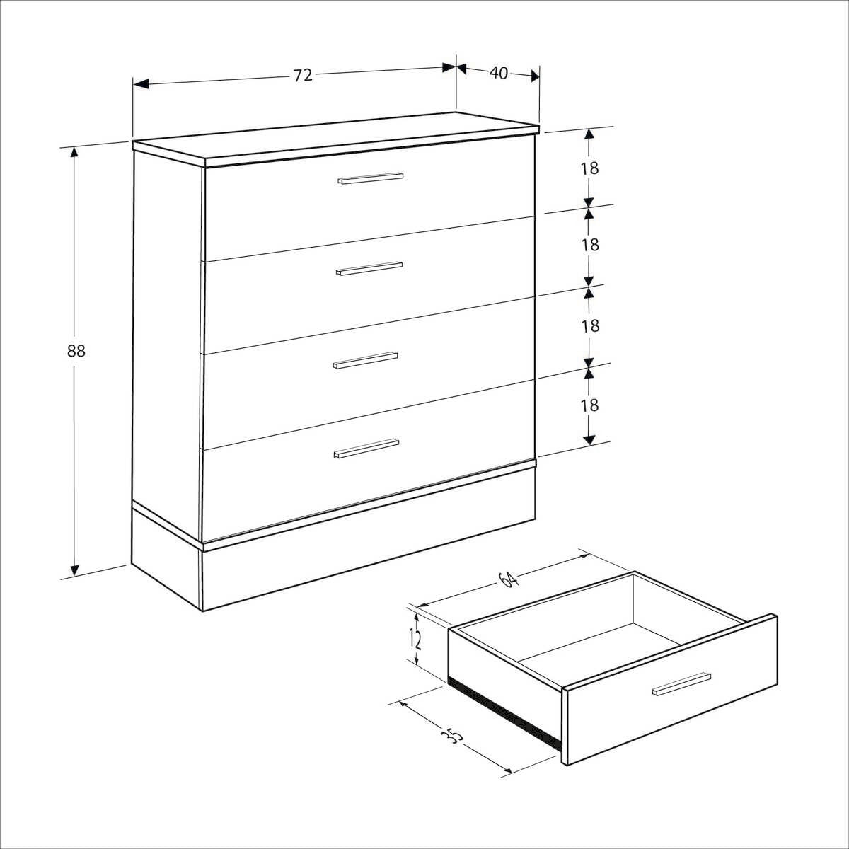 Comoda, Hanah Home, pal melaminat, stejar alb, 72x40x88 cm — imaginea 3