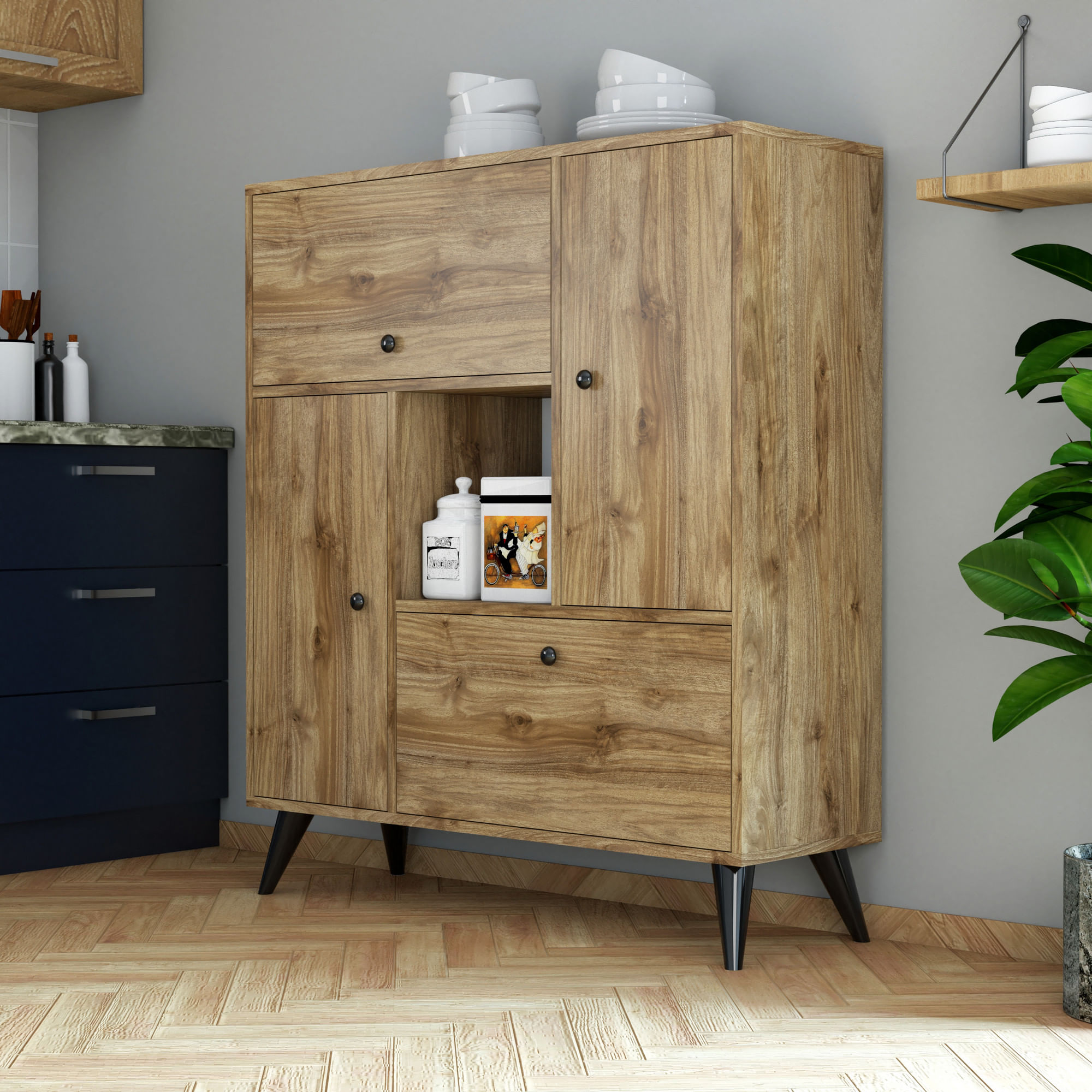 Comoda, Hanah Home, pal melaminat, nuc, 105x35x120 cm — imaginea 3