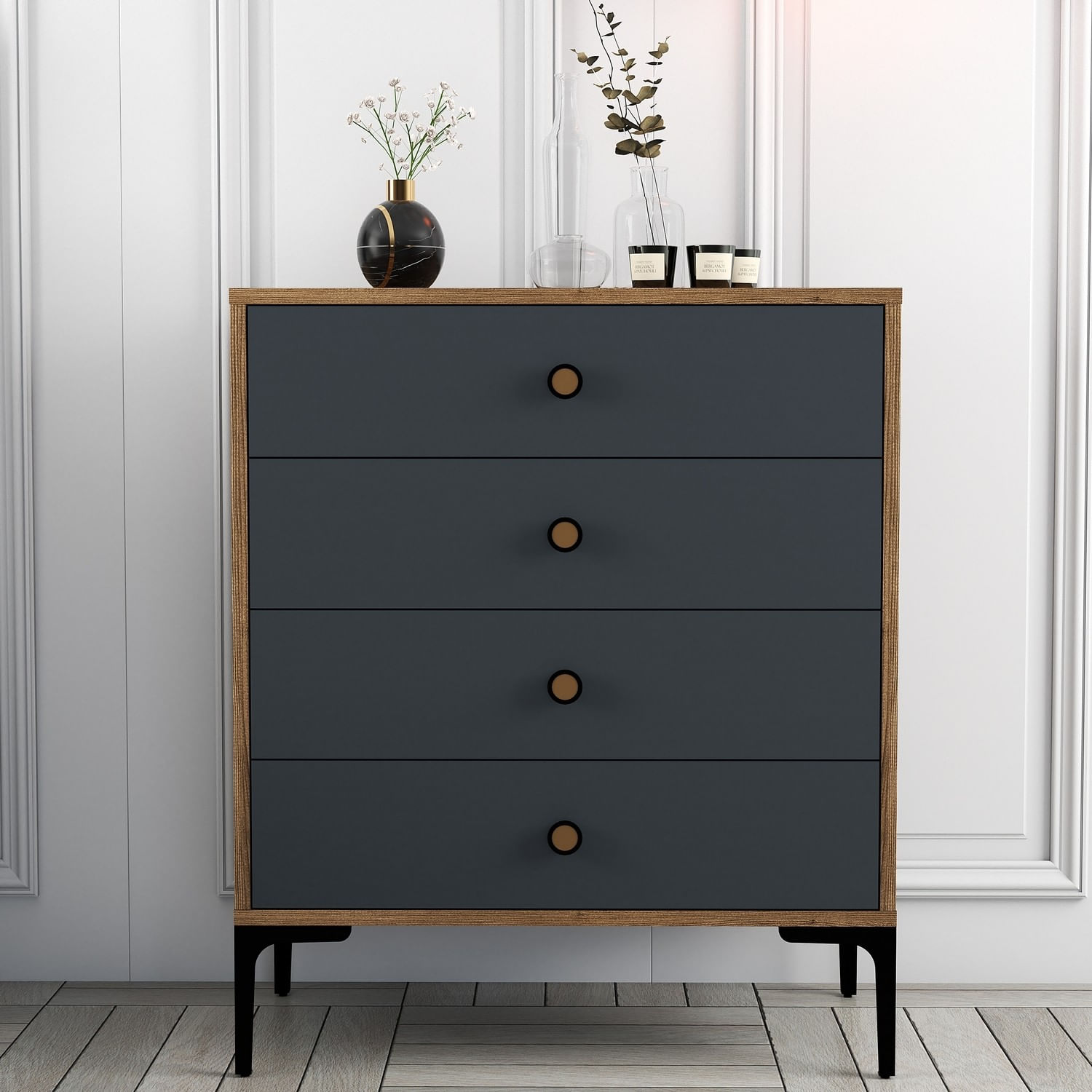 Comoda, Hanah Home, pal melaminat, nuc si antracit, 76x40x90.7 cm — imaginea 2