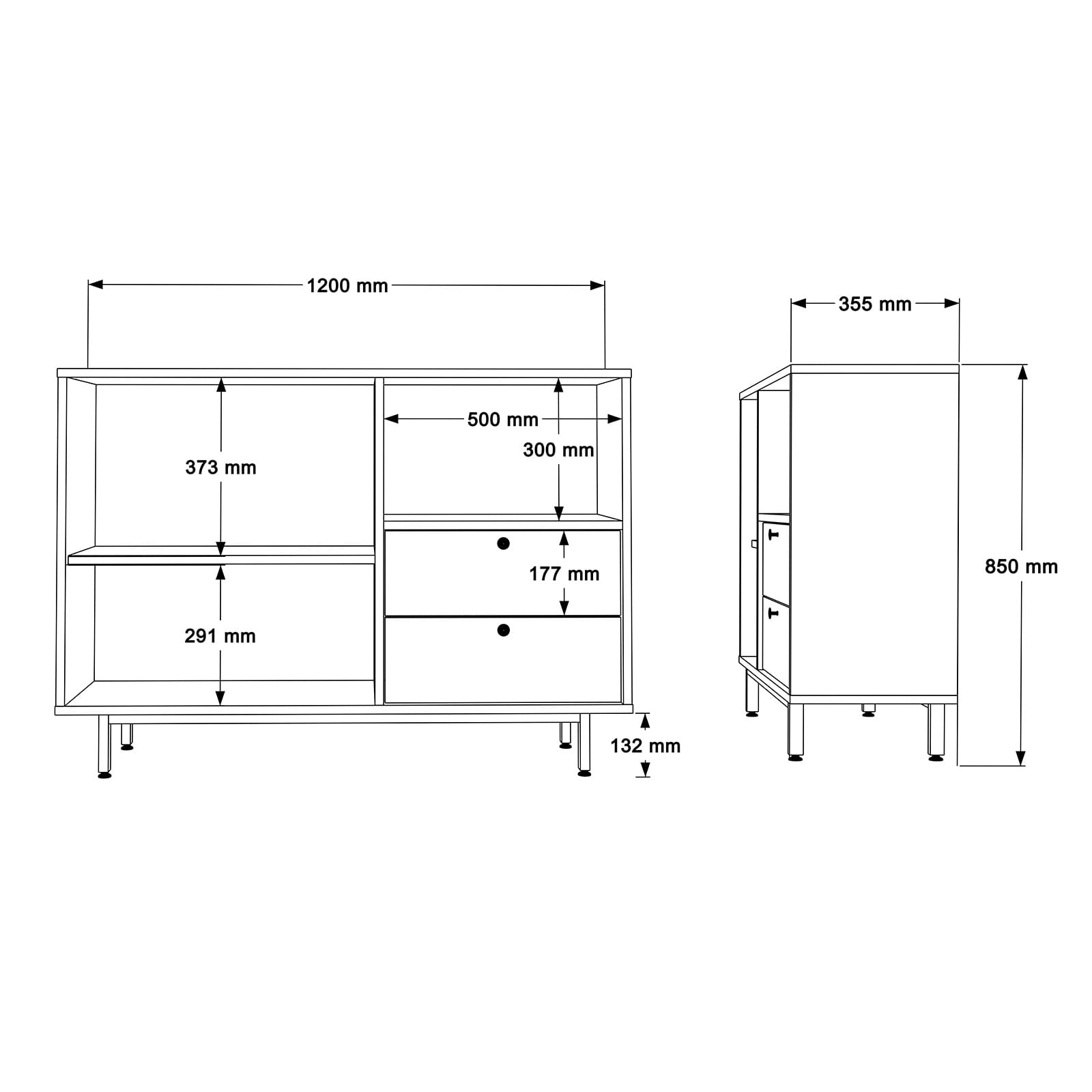 Comoda, Hanah Home, pal melaminat, stejar si verde, 120x35.5x85 cm