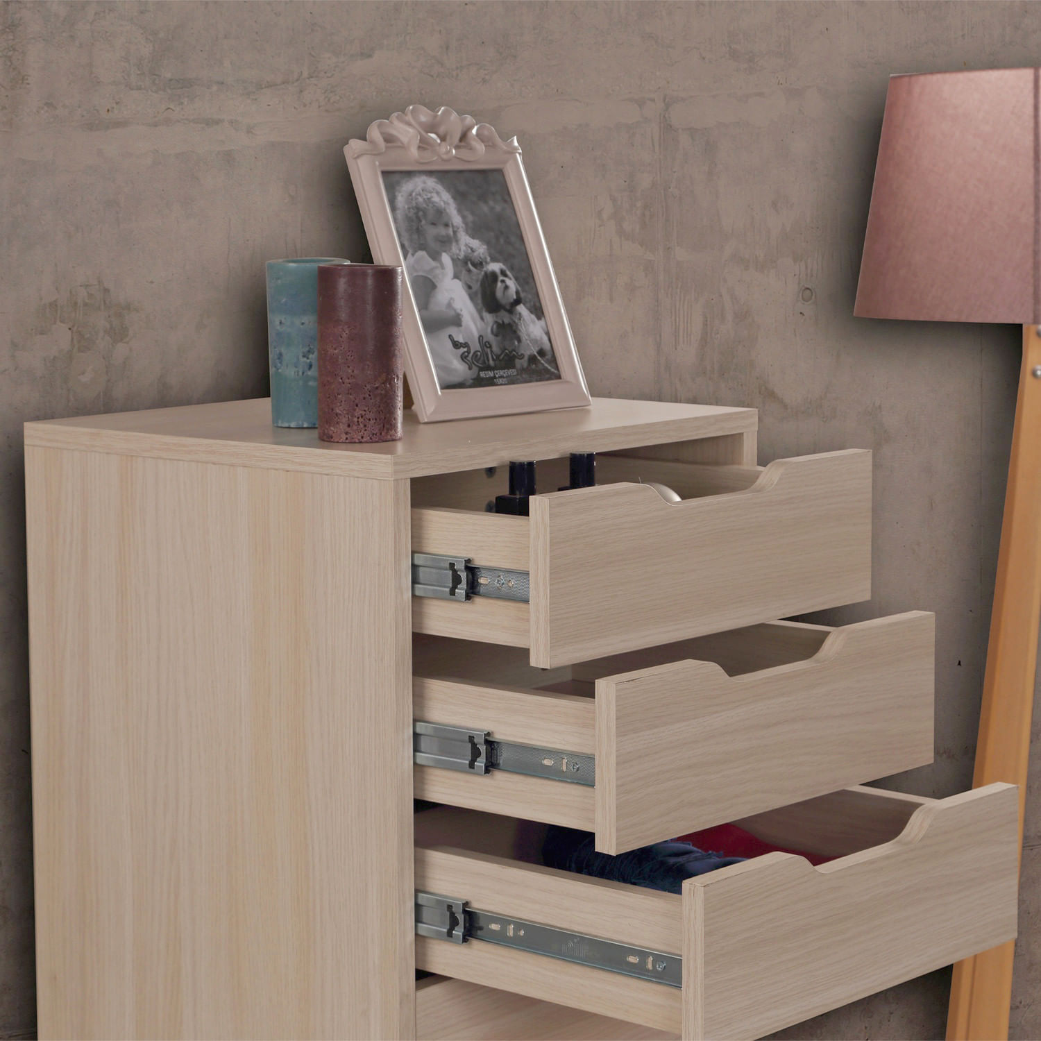 Comoda, Hanah Home, pal melaminat, stejar, 44x40x130 cm — imaginea 4