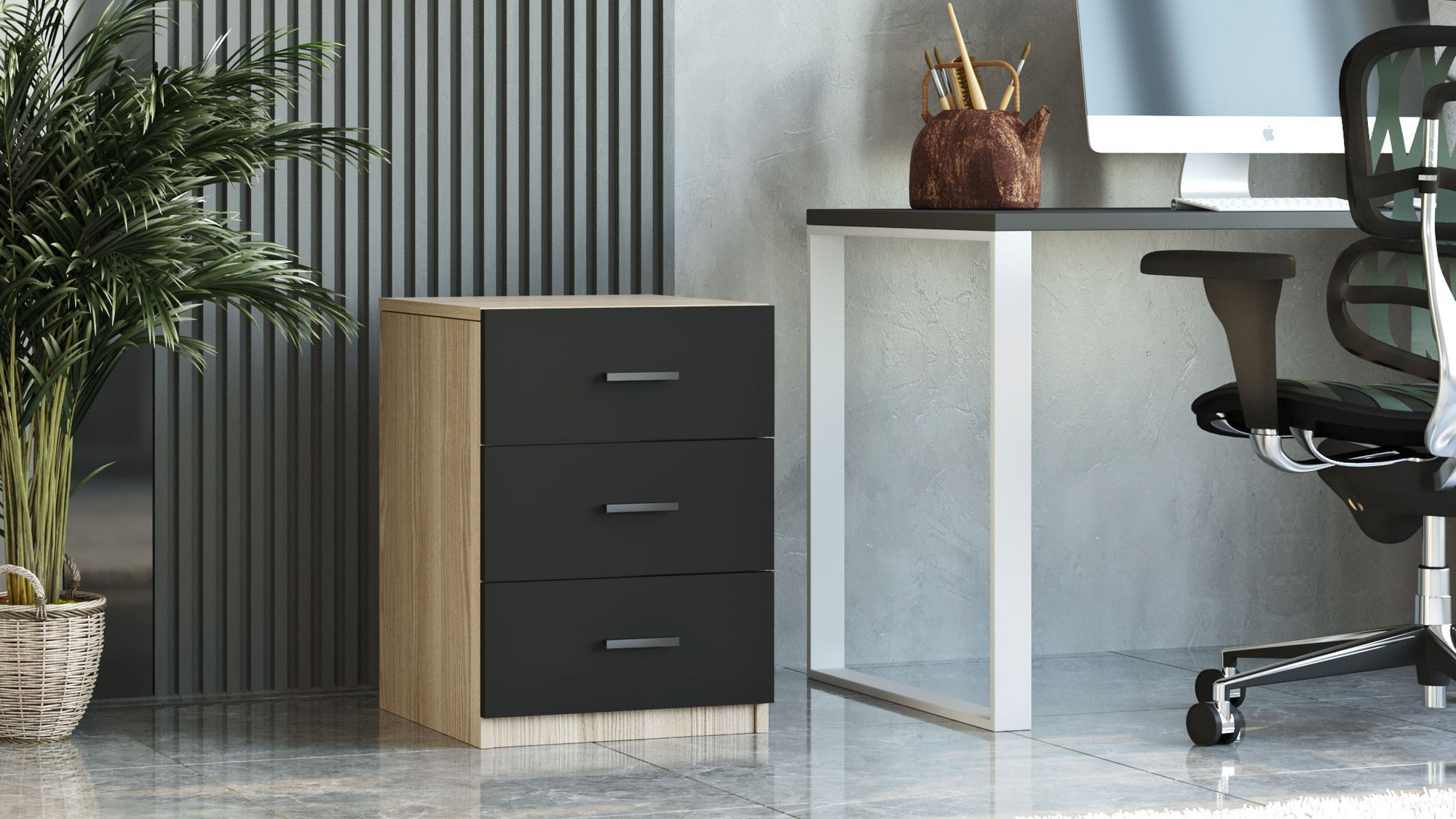 Comoda, Hanah Home, panou de particule melaminat, stejar si negru, 44.5x46.6x61.8 cm — imaginea 6