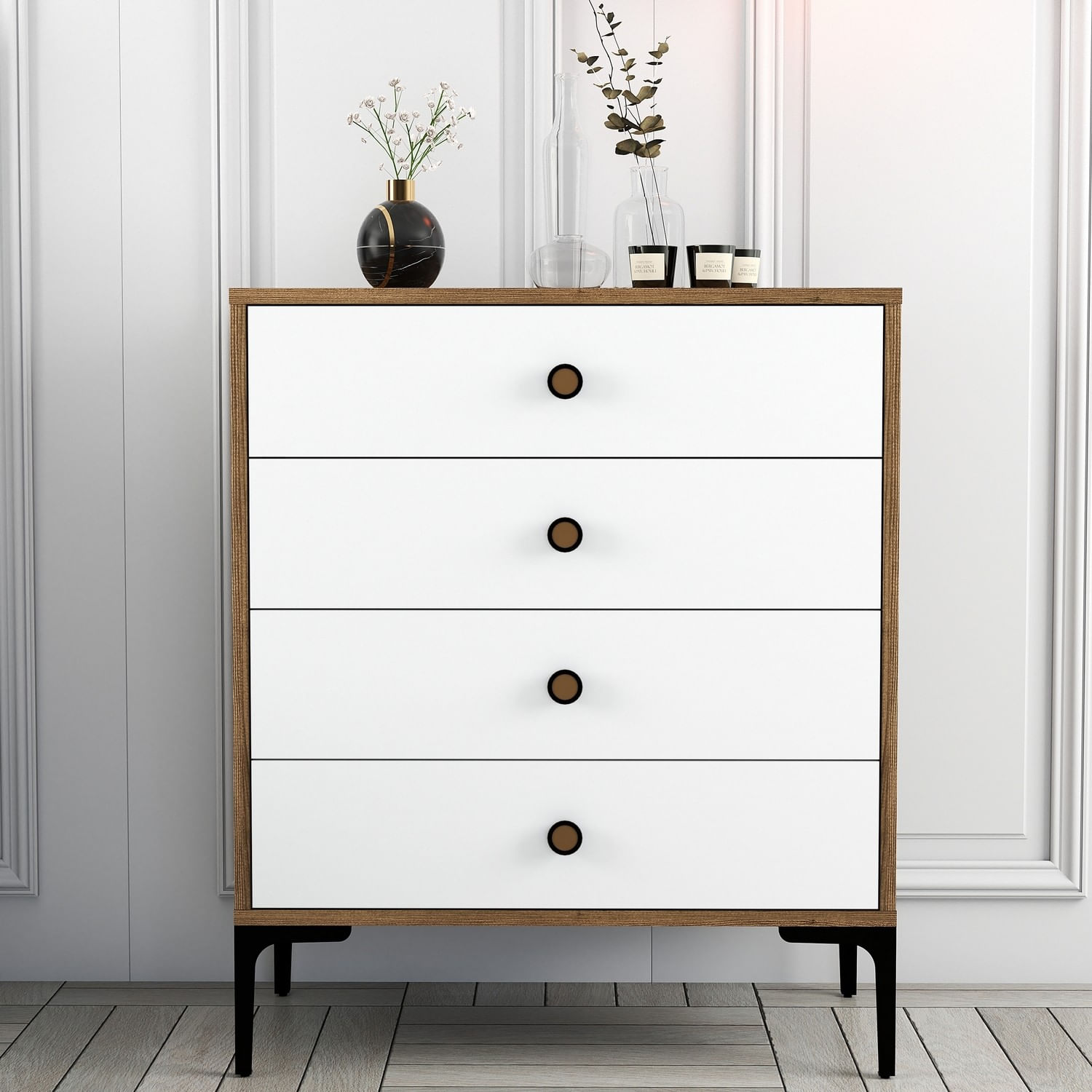 Comoda, Hanah Home, pal melaminat, nuc si alb, 76x40x90.7 cm, 845HCT1202 — imaginea 4