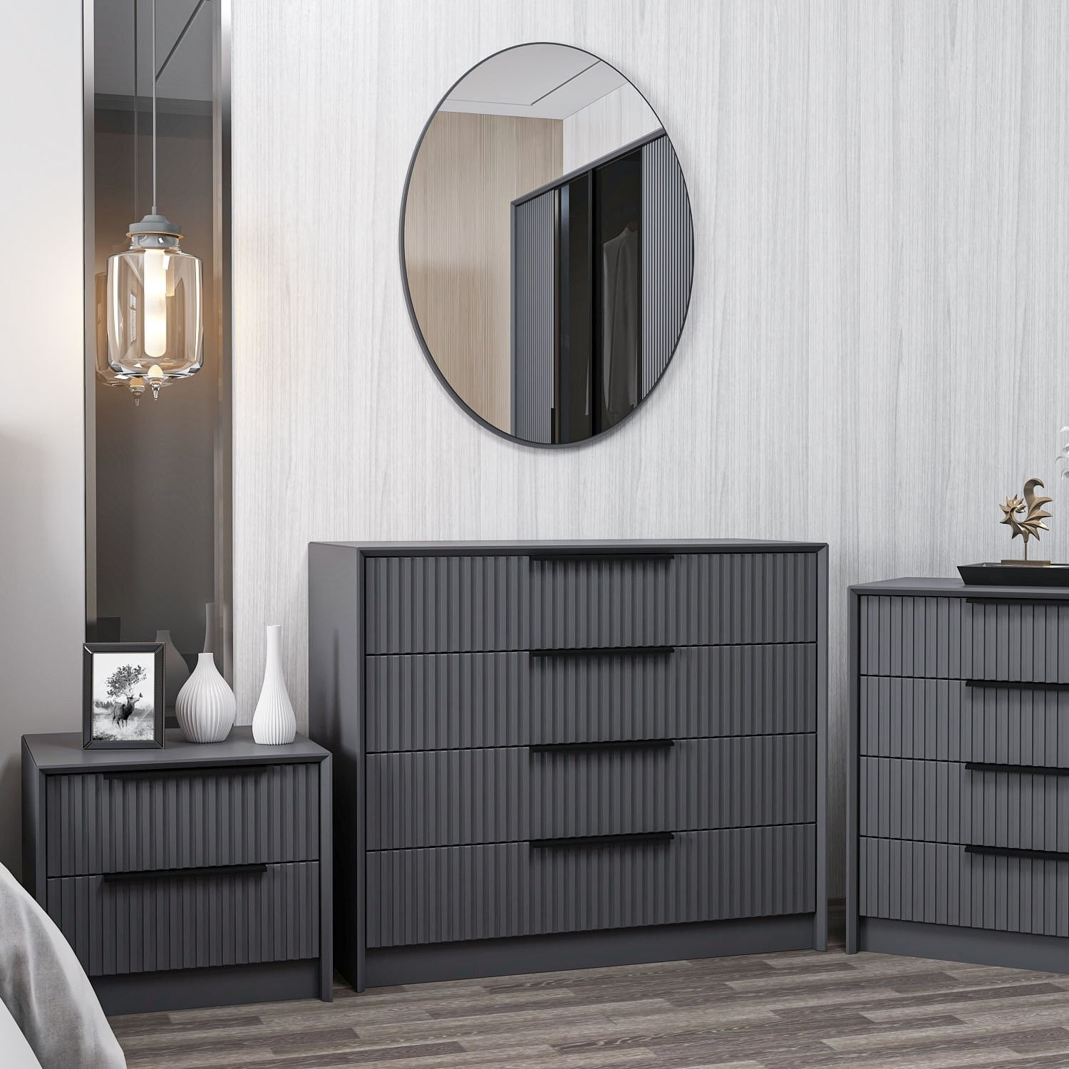 Comoda, Hanah Home, panou aglomerat cu melamina, antracit, 100x45x85 cm — imaginea 4