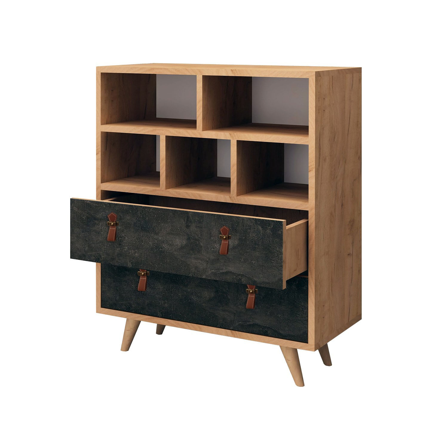 Comoda, Hanah Home, pal melaminat, stejar si gri inchis, 70x40x85,6 cm — imaginea 2