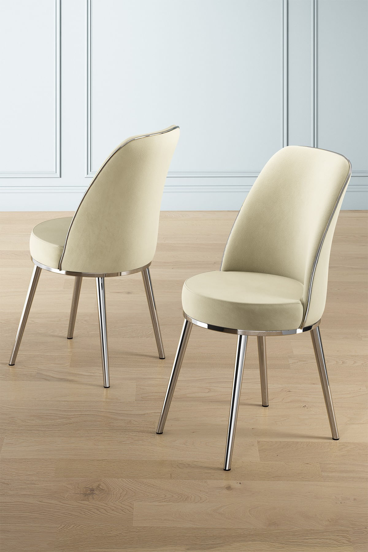 Set scaune, Hanah Home, lemn, crem crom, 45x42x91 cm, 6 piese — imaginea 2