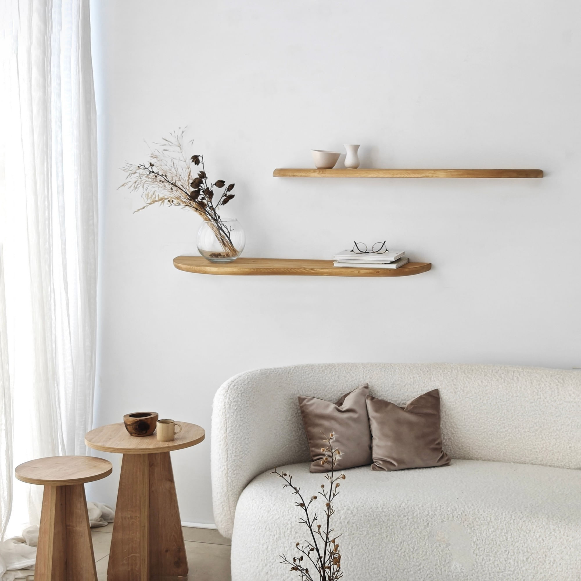 Raft de perete, Hanah Home, lemn masiv, stejar, 100x25 cm