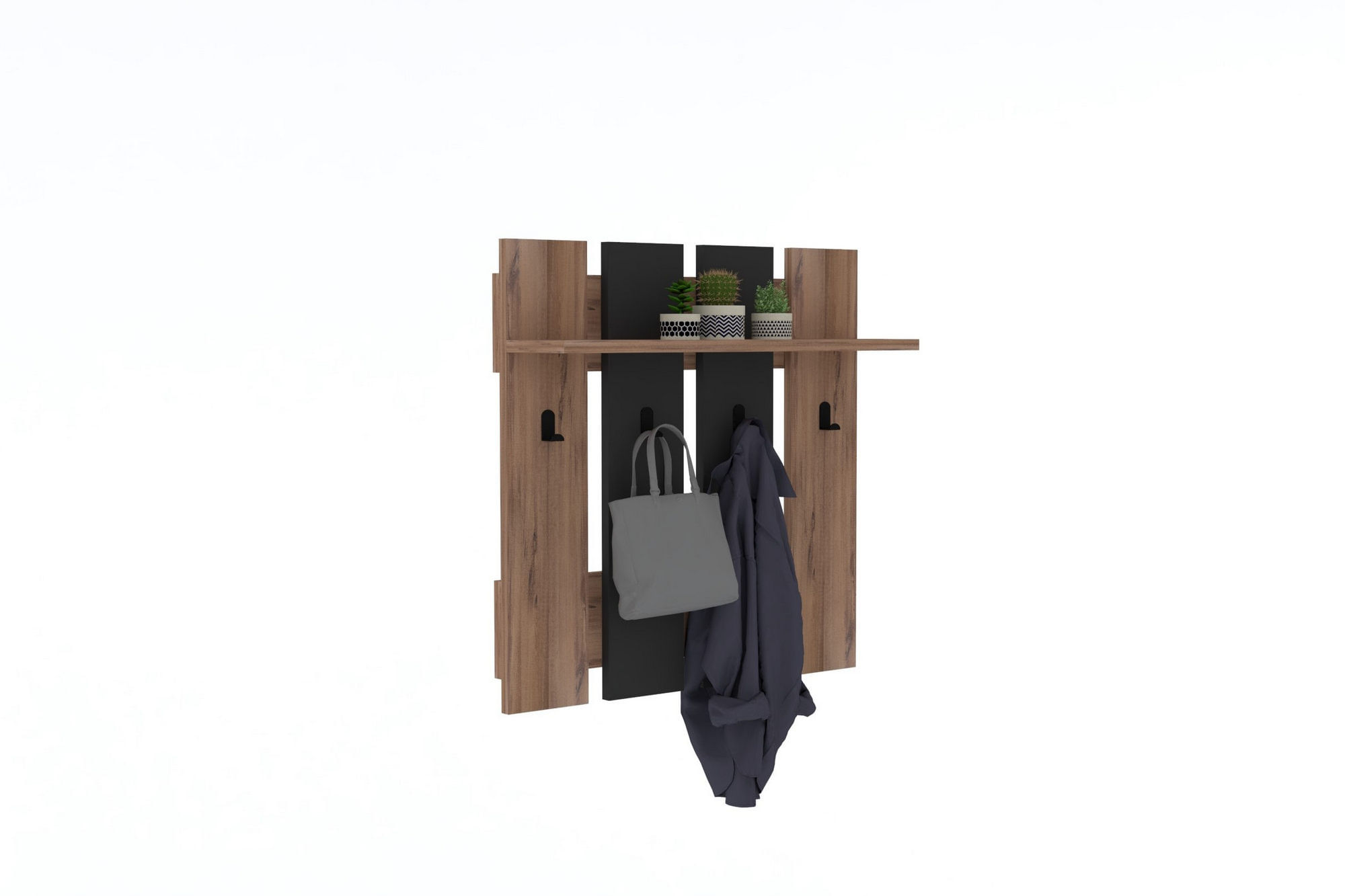 Cuiere de perete, Hanah Home, pal melaminat, nuc si antracit, 70x70x18 cm