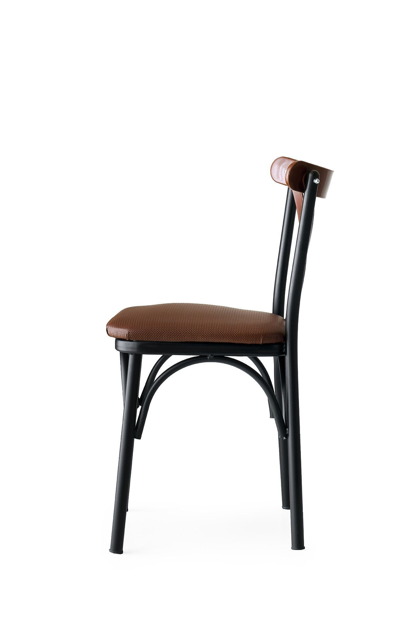 Set scaune, Hanah Home, metal, piele ecologica, maro, 42x42x84 cm, 4 bucati