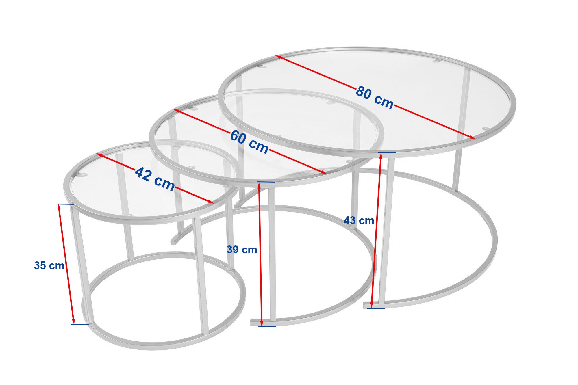 Set masute de cafea, Hanah Home, sticla temperata si metal, negru si gri, 80x80x43 cm, 60x60x39 cm, 42x42x35 cm — imaginea 2