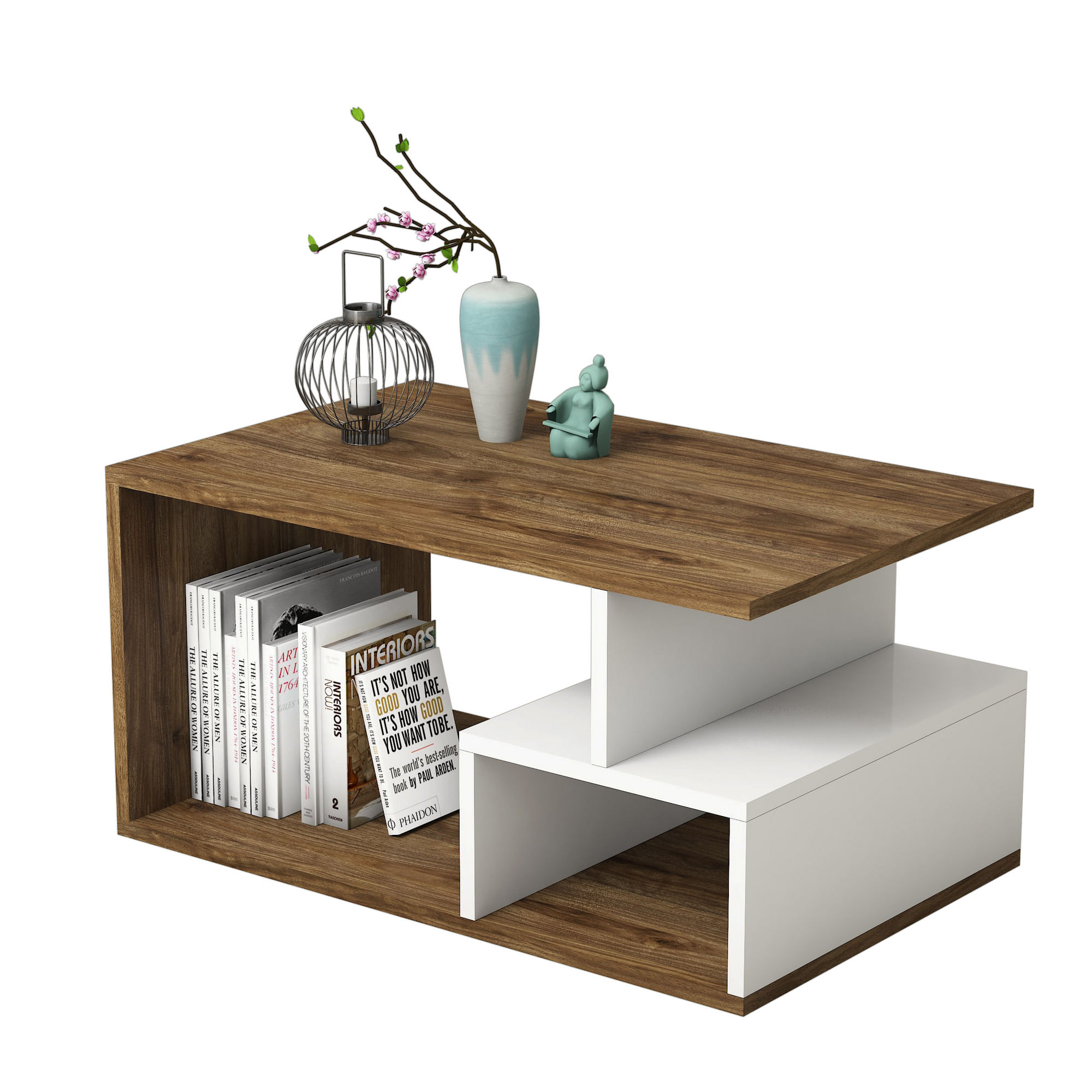 Masuta de cafea, Hanah Home, pal melaminat, nuc inchis alb, 90x54x42 cm — imaginea 5