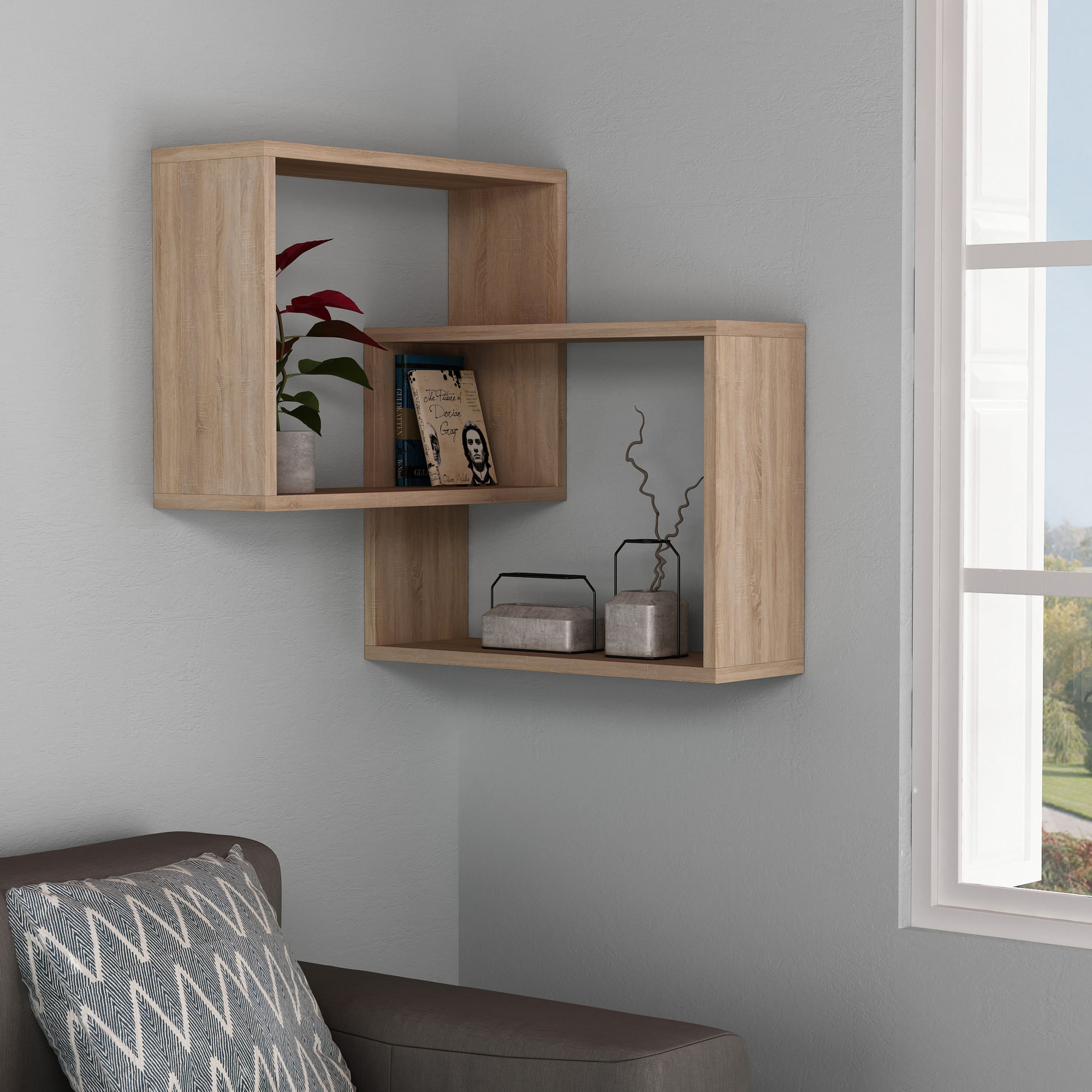 Raft de perete, Hanah Home, pal melaminat, stejar sonoma, 68x68x60 cm — imaginea 3