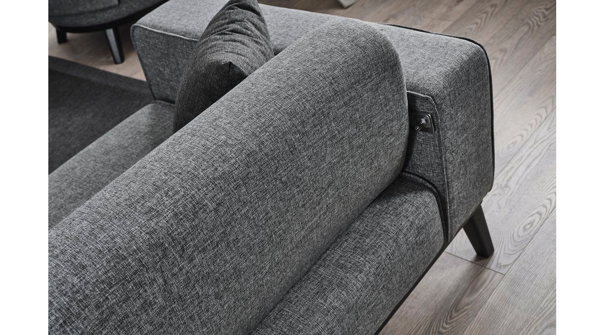 Canapea extensibila 3 locuri, Atelier Del Sofa, lemn fag si PAL, gri deschis, 222x92x74 cm — imaginea 2