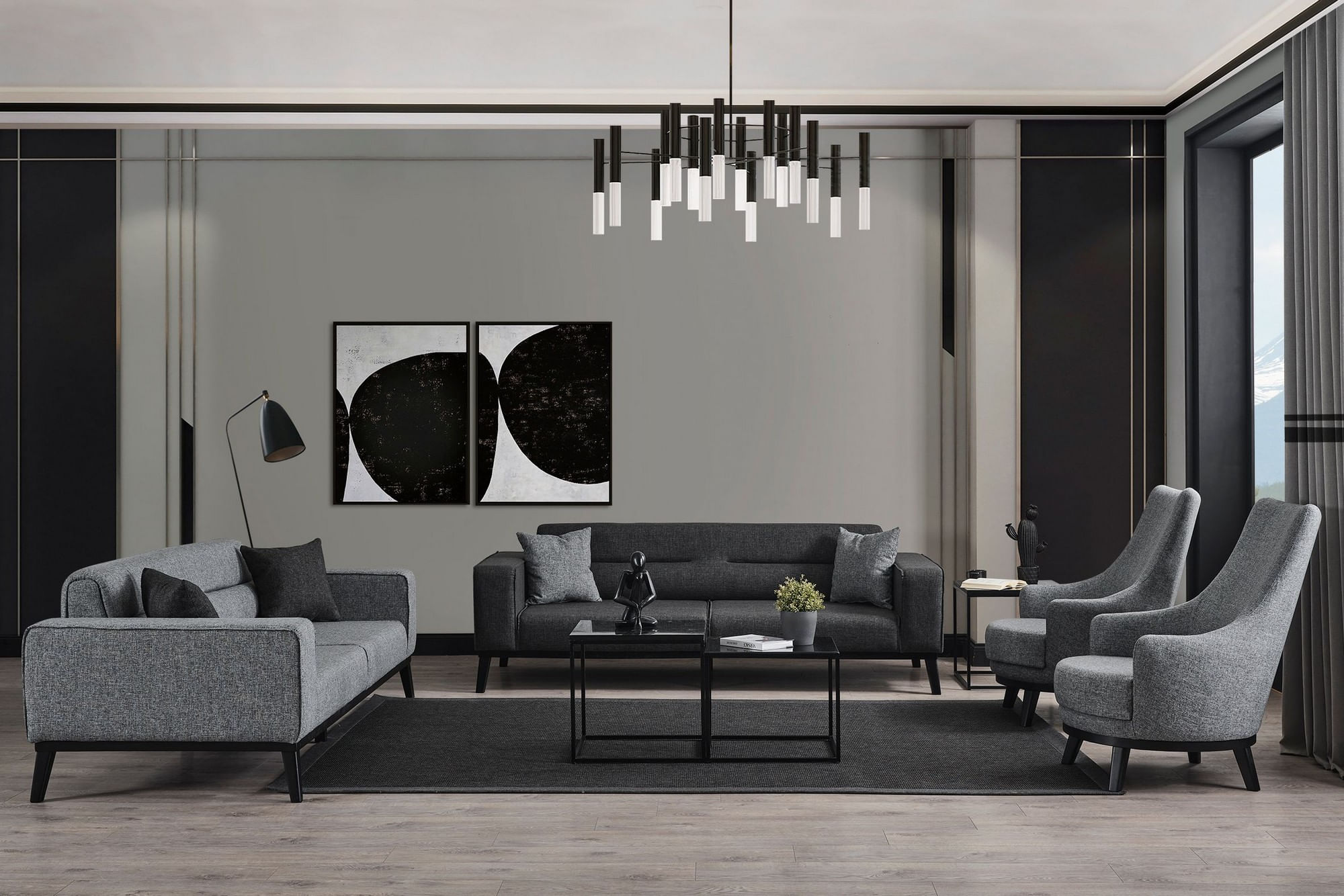 Canapea extensibila 3 locuri, Atelier Del Sofa, lemn fag si PAL, gri deschis, 222x92x74 cm — imaginea 4