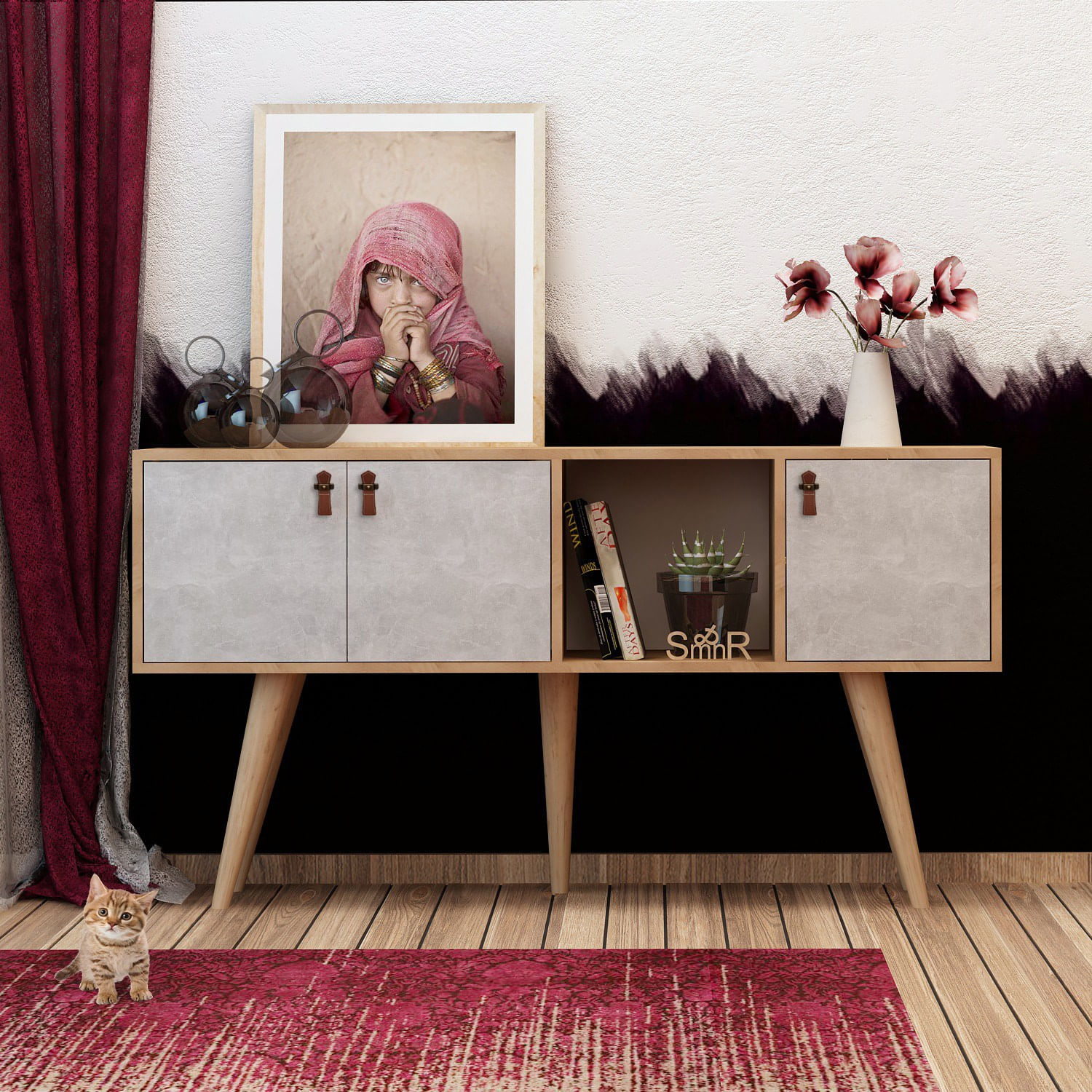 Comoda, Hanah Home, pal melaminat, stejar si alb, 140x40x80 cm — imaginea 2