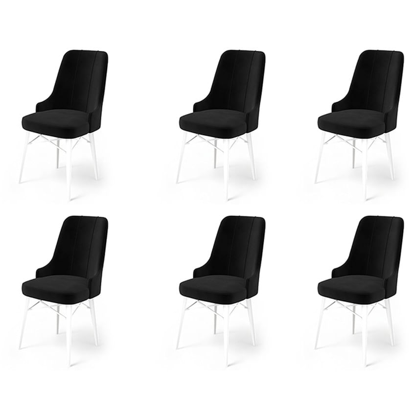 Set scaune, Hanah Home, metal, alb-negru, 46x46x94 cm, 6 piese