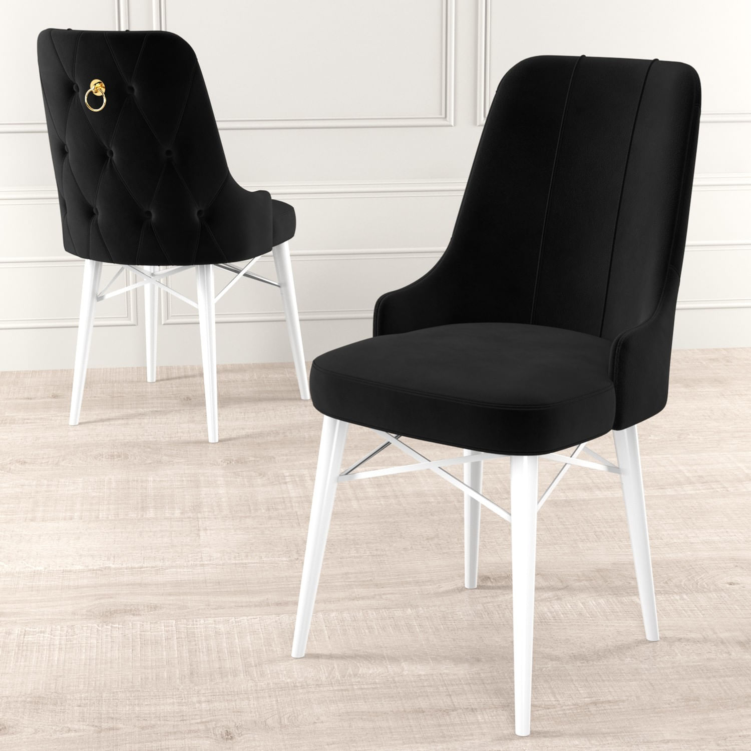 Set scaune, Hanah Home, metal, alb-negru, 46x46x94 cm, 6 piese — imaginea 4