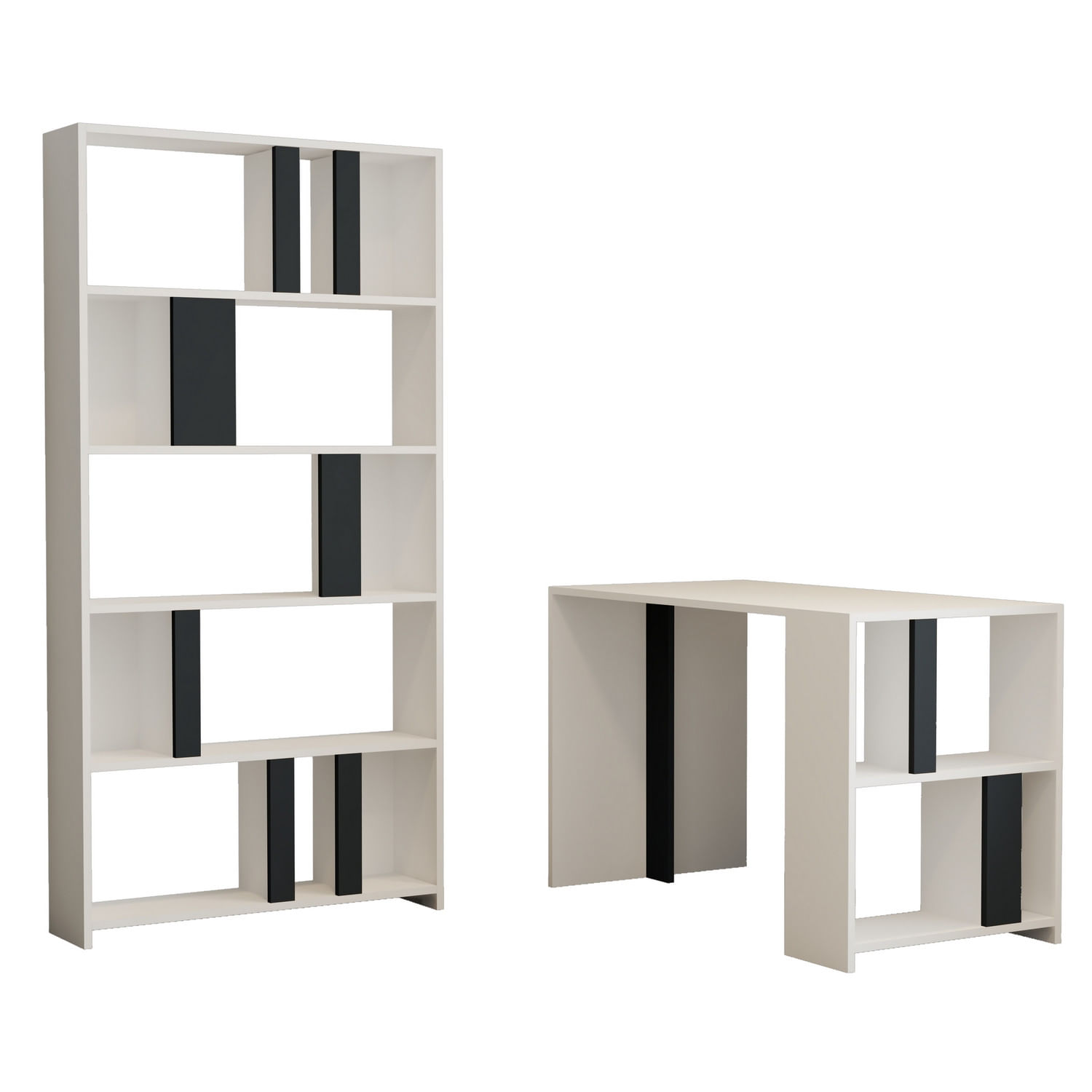 Birou cu rafturi, Hanah Home, pal melaminat, alb si antracit, 120x60x75.4 cm — imaginea 3
