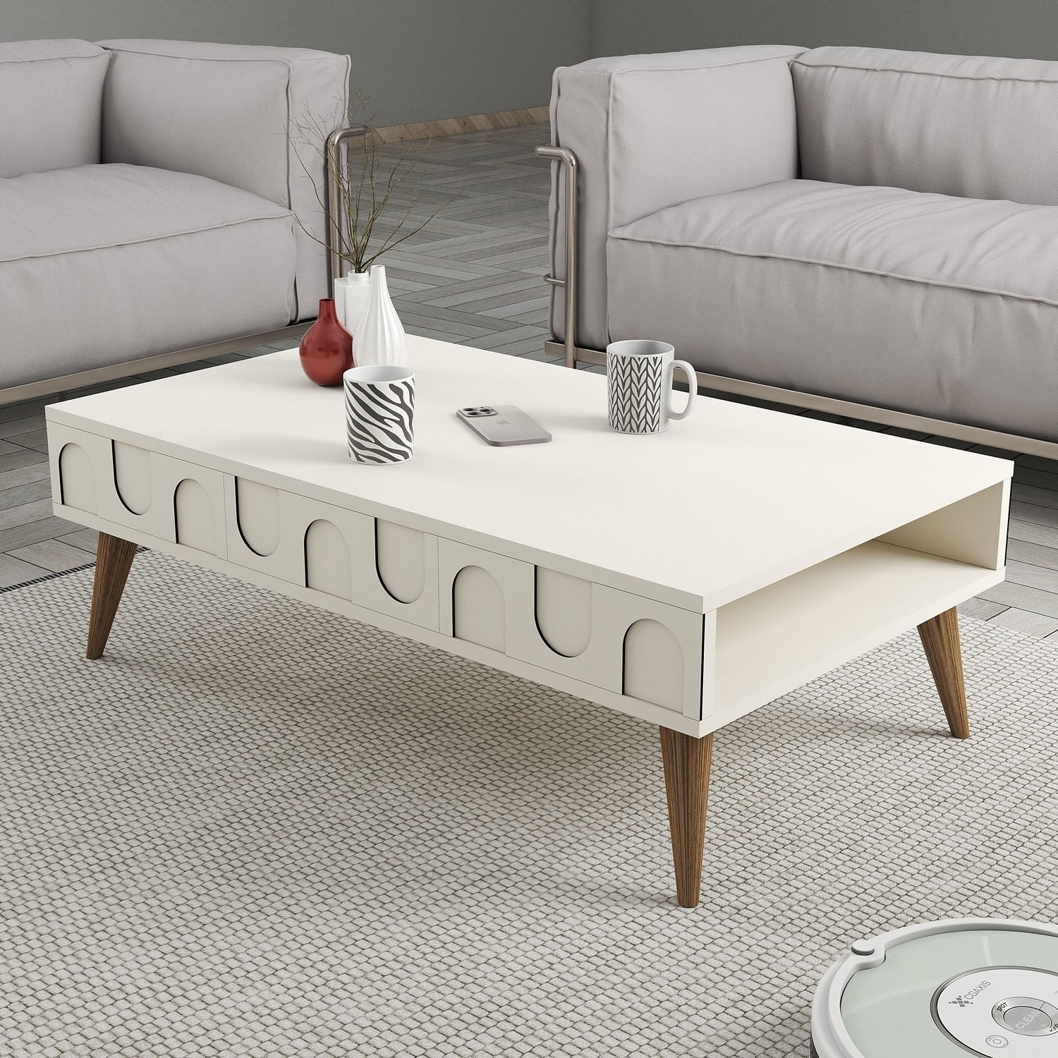Masuta de cafea, Hanah Home, pal melaminat, crem si nuc, 105x60x34.6 cm — imaginea 3