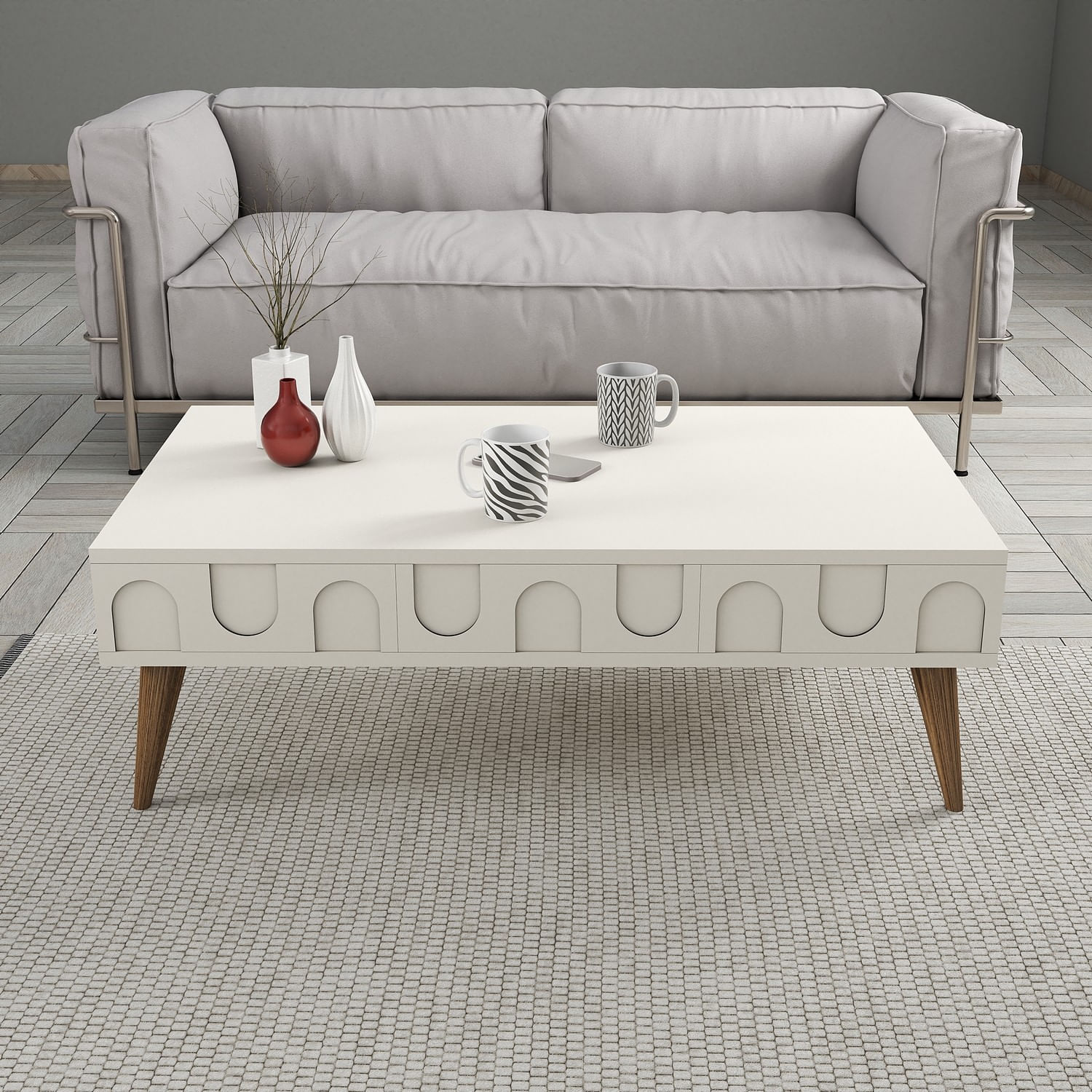 Masuta de cafea, Hanah Home, pal melaminat, crem si nuc, 105x60x34.6 cm — imaginea 4
