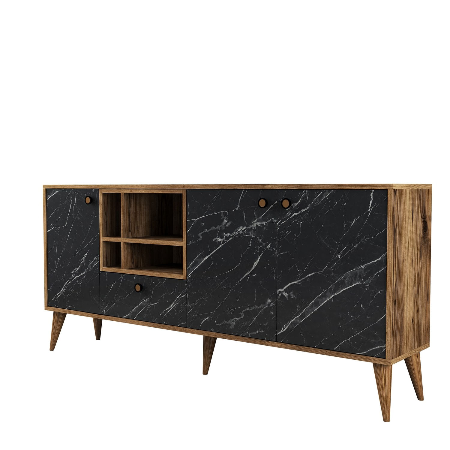 Consola, Hanah Home, pal melaminat, negru si nuc, 180x35x81 cm — imaginea 2