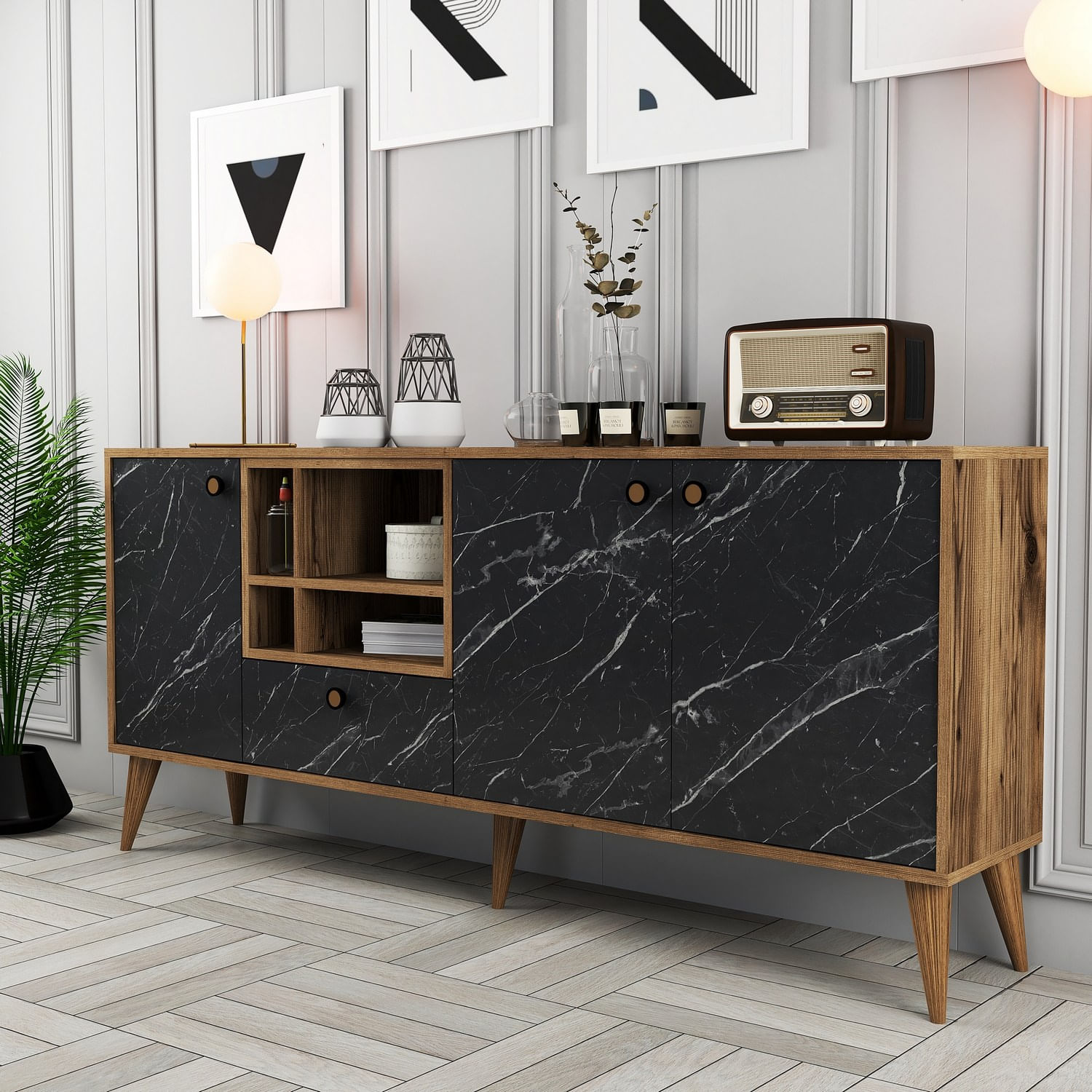 Consola, Hanah Home, pal melaminat, negru si nuc, 180x35x81 cm — imaginea 5