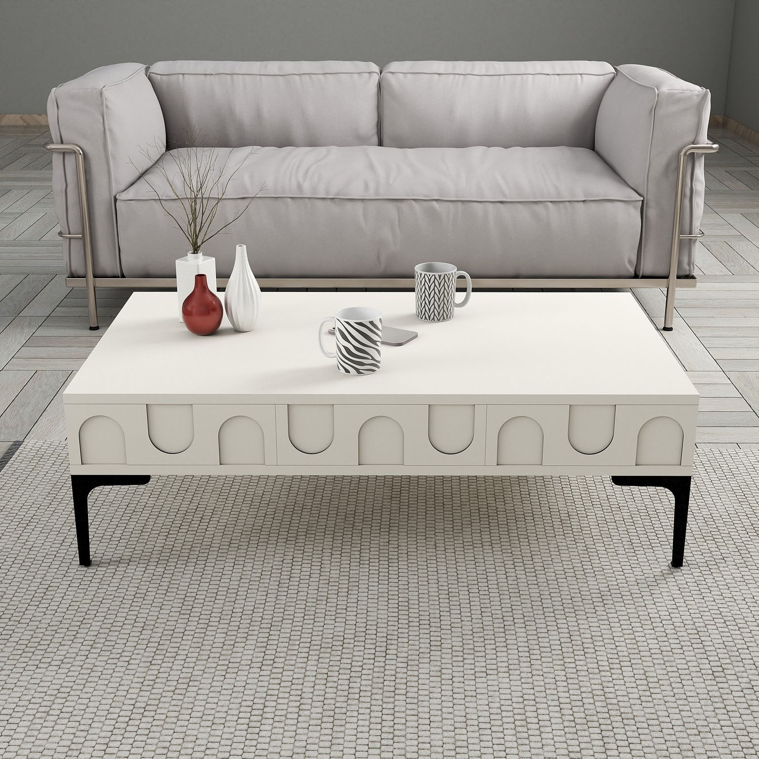 Masuta de cafea, Hanah Home, pal melaminat, crem si negru, 105x60x32.6 cm — imaginea 4