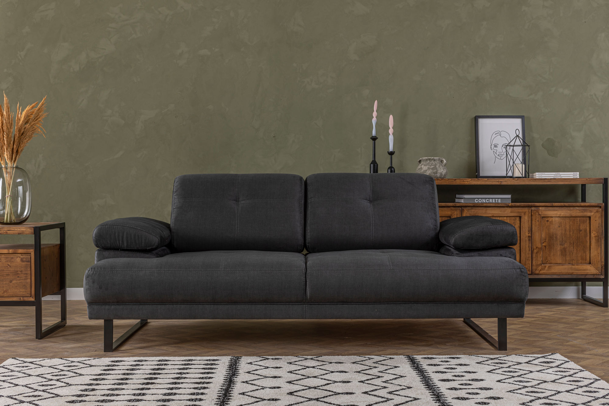 Canapea extensibila, Hanah Home, lemn fag si PAL, antracit, 199x99x83 cm — imaginea 13