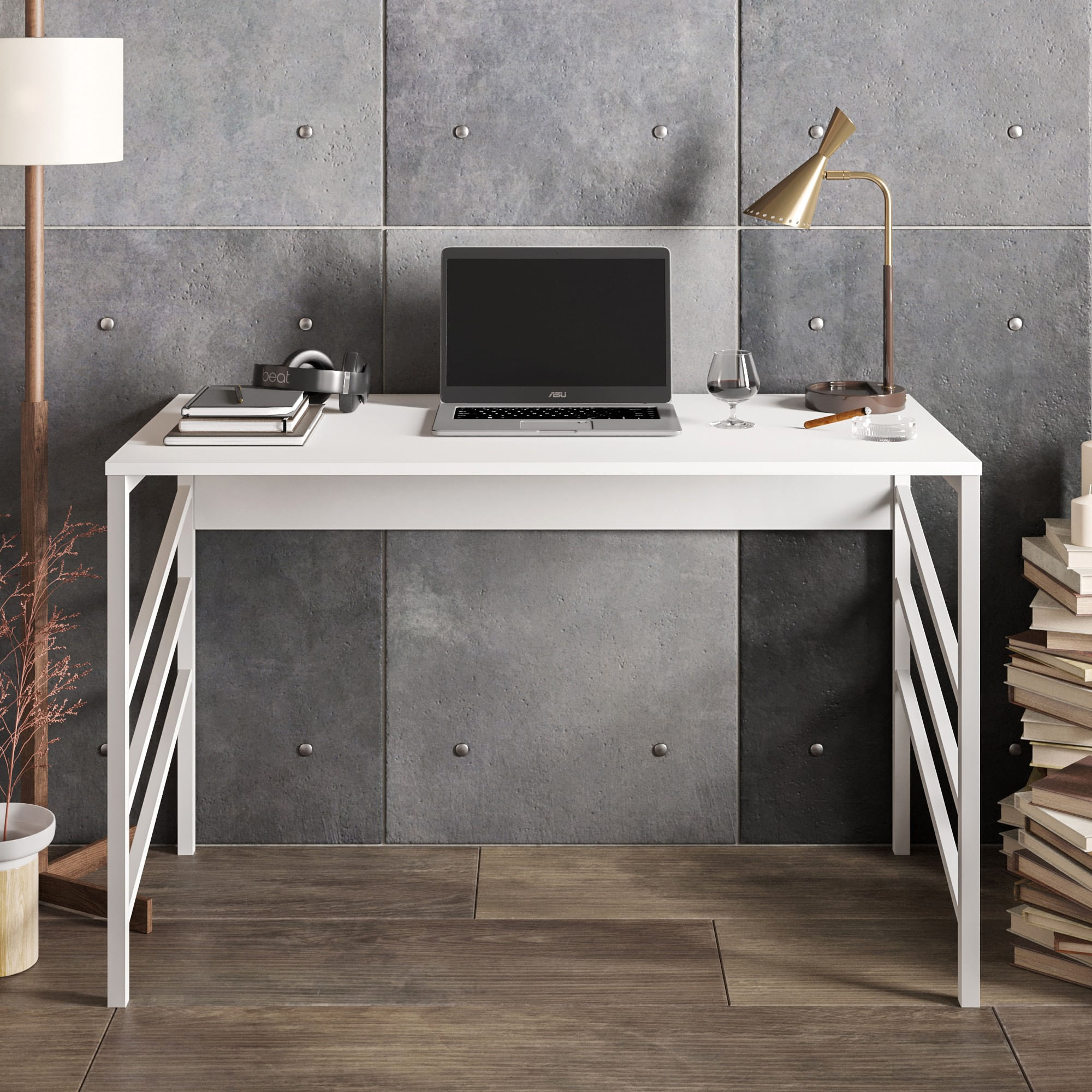 Birou de studiu, Hanah Home, panou de particule melaminat, alb, 120x60x75 cm, 541HDL1115 — imaginea 3